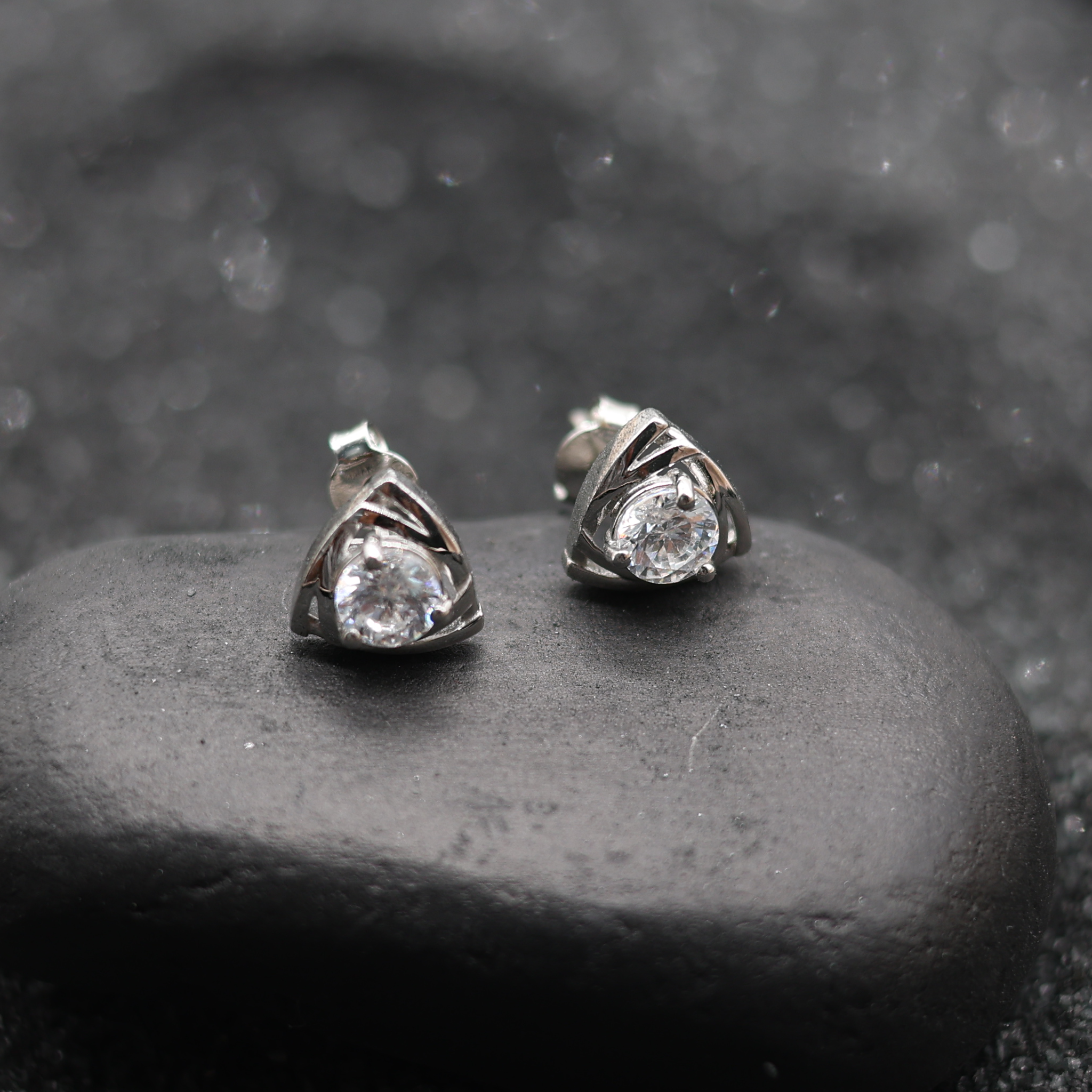 Stylish Triangular Silver White Gold Plated Earrings For Women