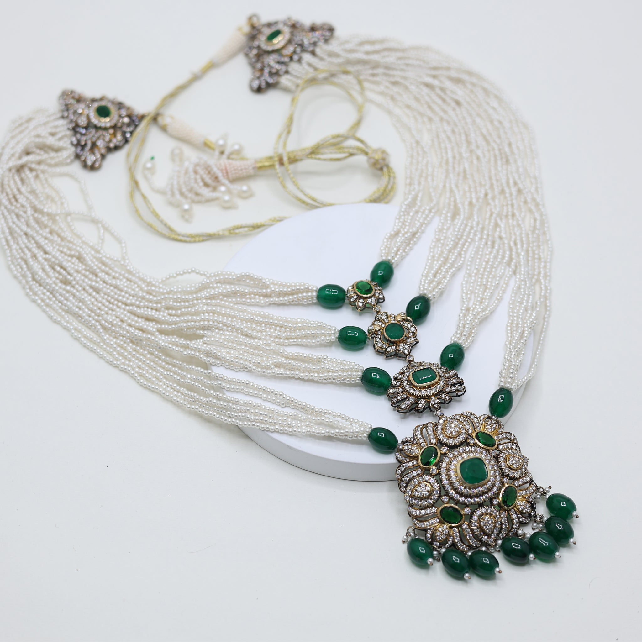 Antique Plated Green Stone Layered Necklace For Women