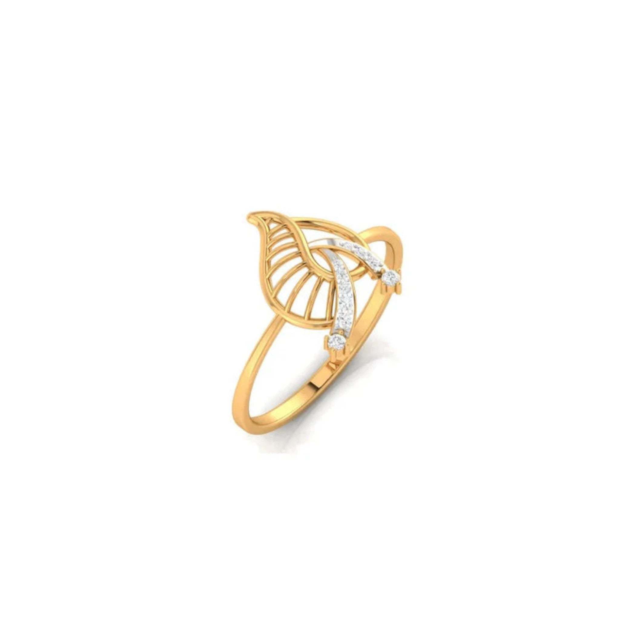 Yellow Gold Adjustable Silver Intricate Leaf Pattern Ring For Woman