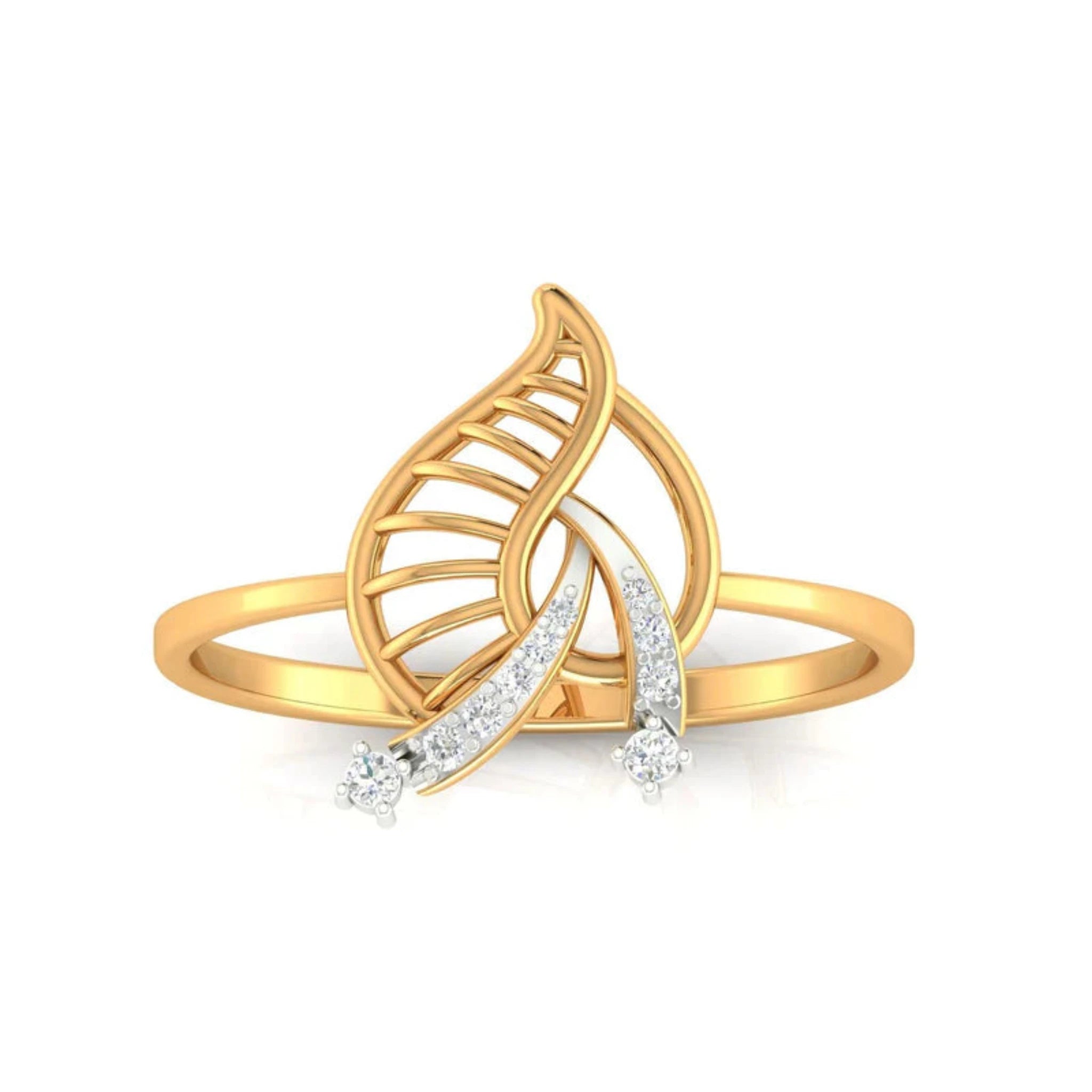 Yellow Gold Adjustable Silver Intricate Leaf Pattern Ring For Woman