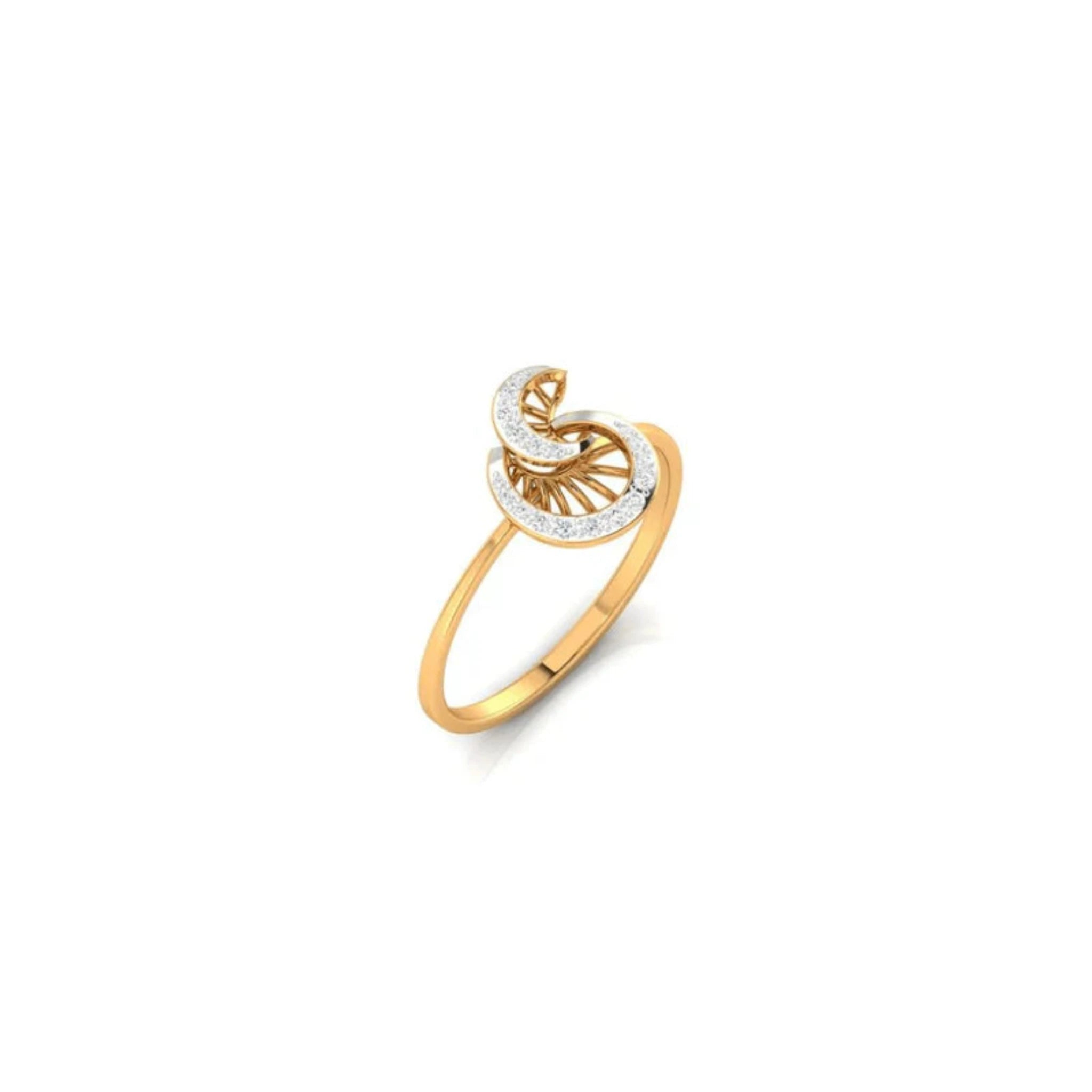 Yellow Gold Adjustable Silver Swirl Pave Set Accent Stones Ring For Woman