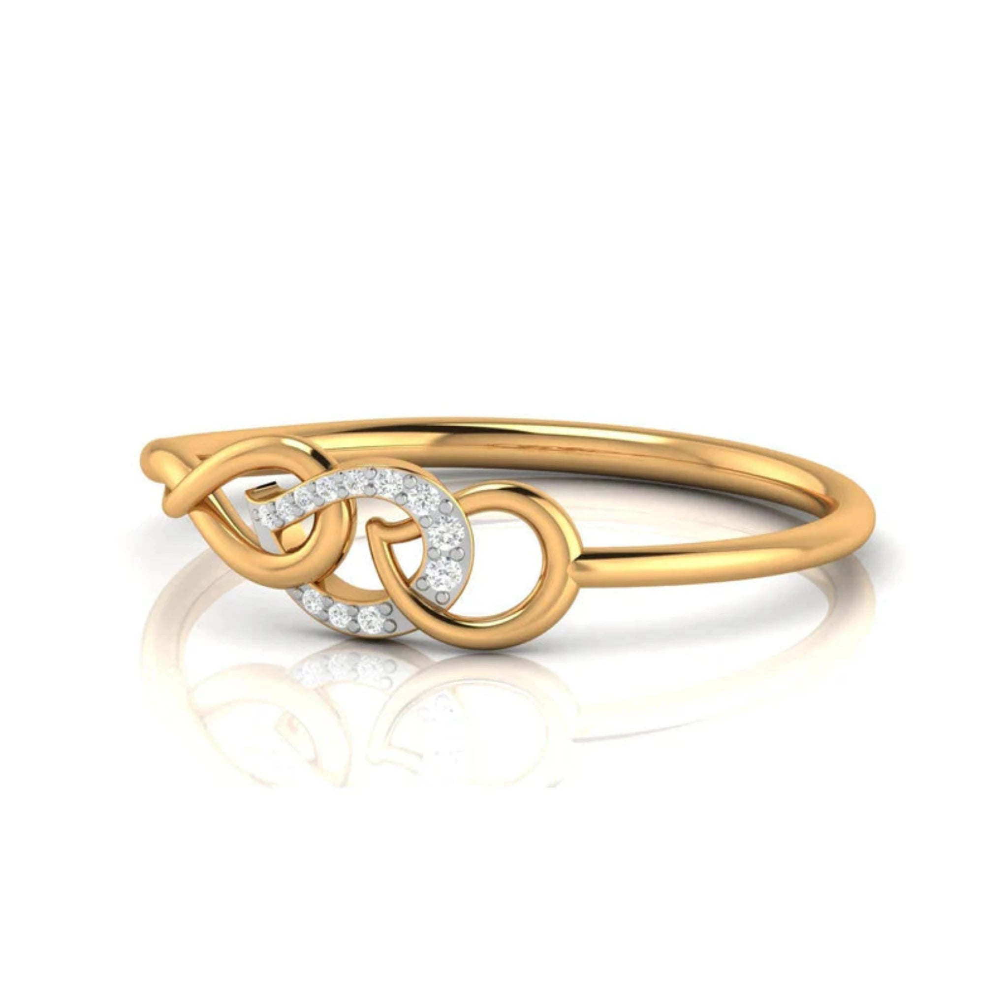 Yellow Gold Adjustable Silver Twisted Knot Pave Set Ring For Woman