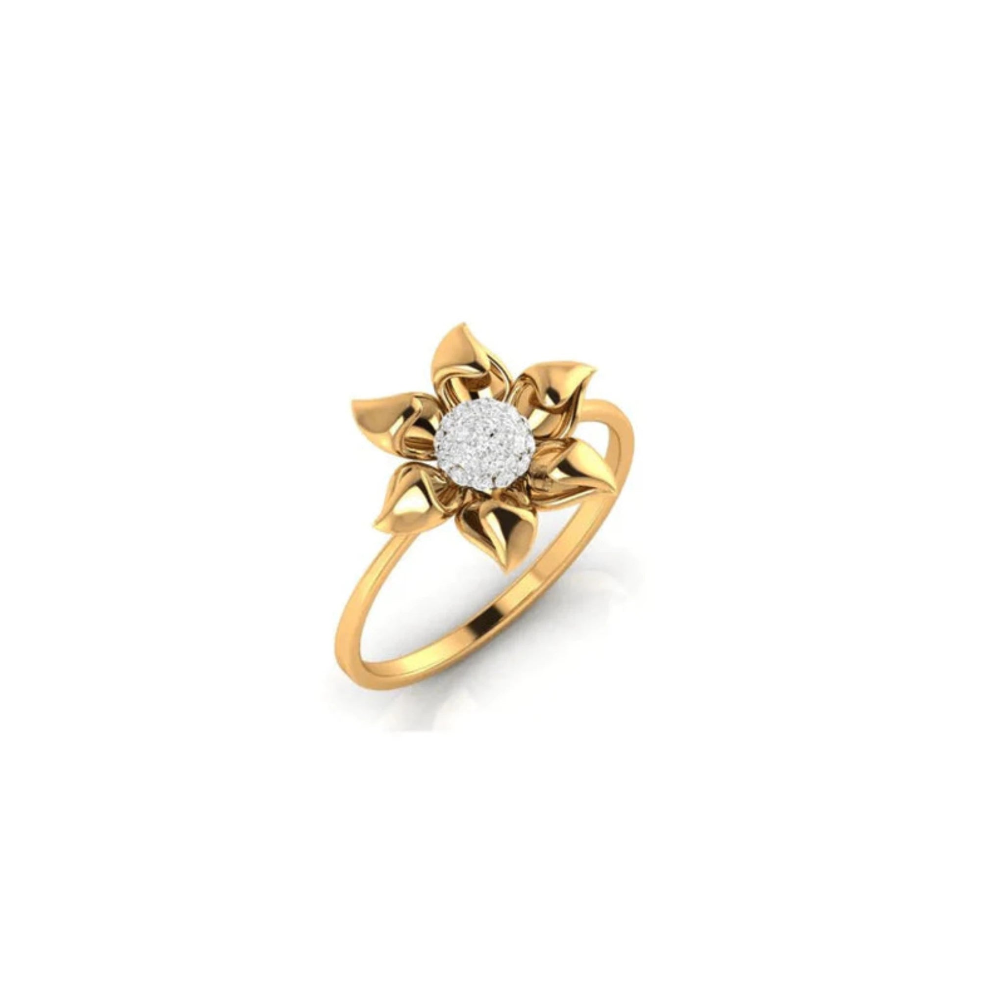 Yellow Gold Adjustable Silver Lotus Bloom Diamond Accent Ring For Woman