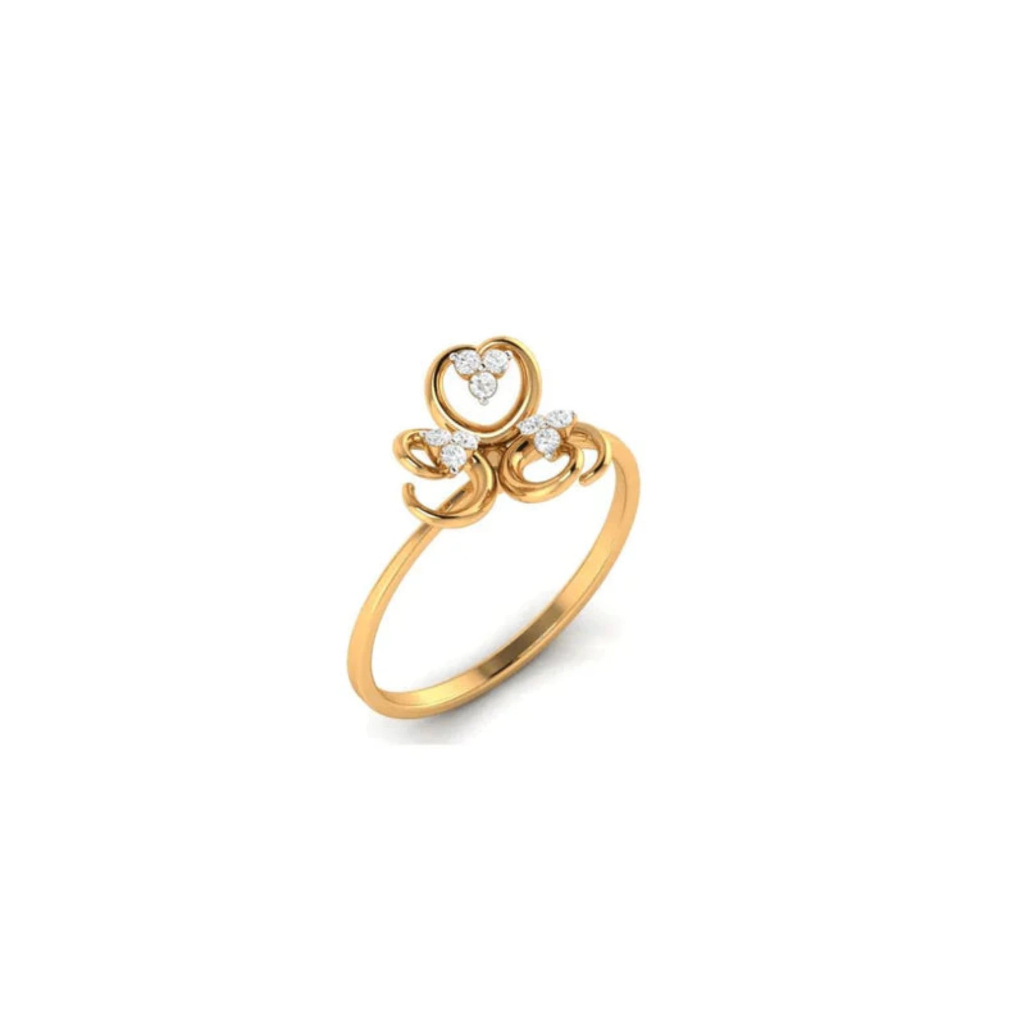 Yellow Gold Adjustable Silver Twirl Triple Heart Ring For Woman