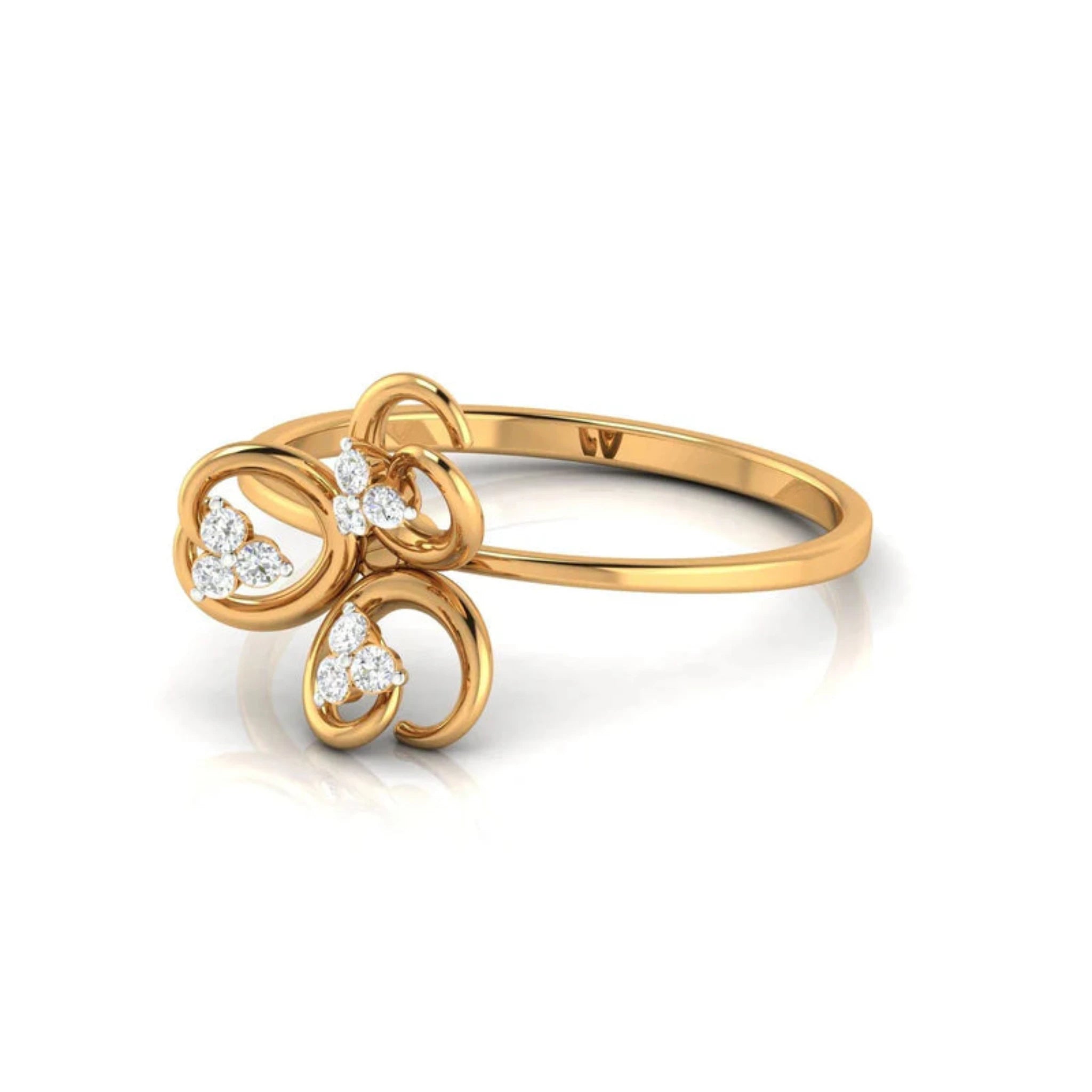 Yellow Gold Adjustable Silver Twirl Triple Heart Ring For Woman