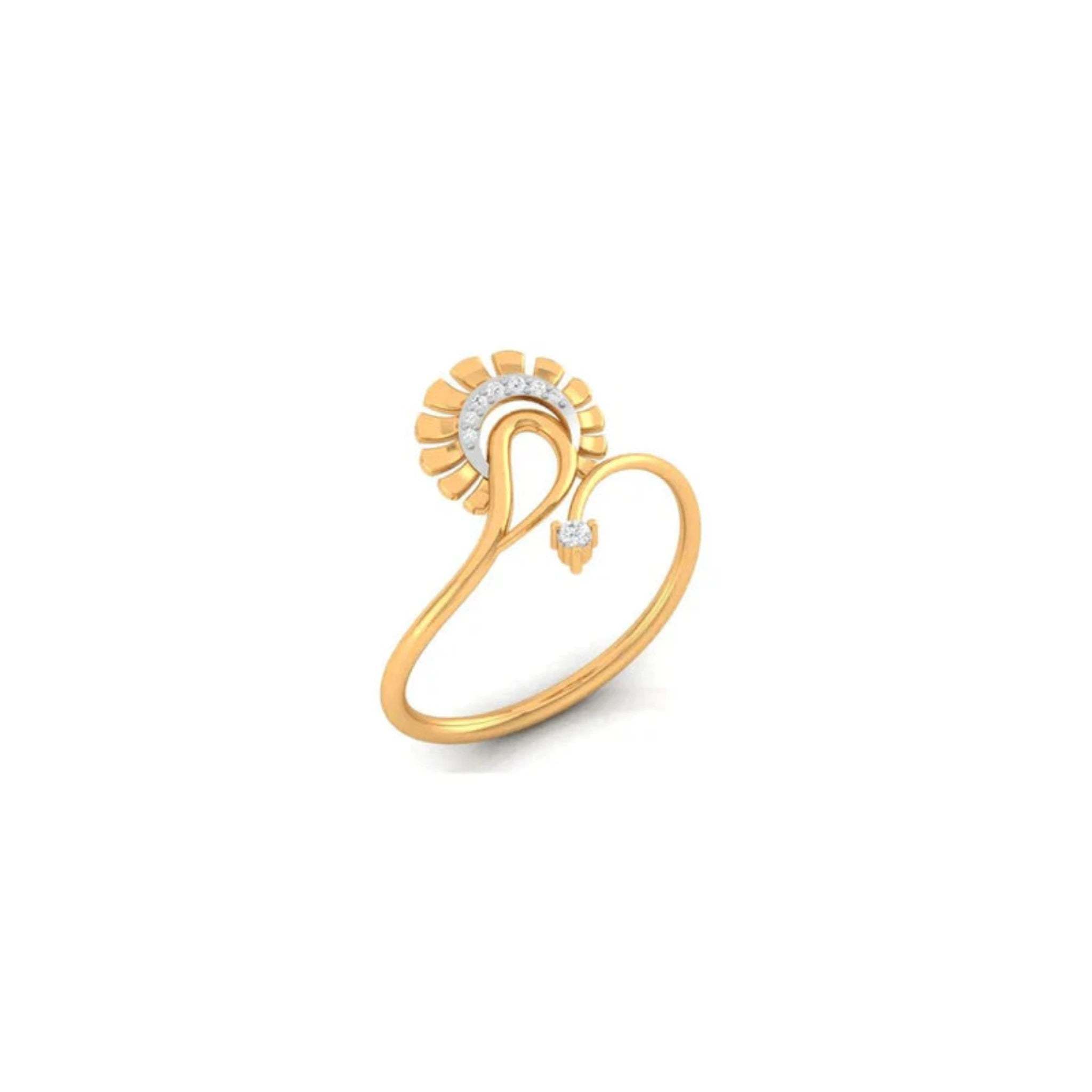 Yellow Gold Adjustable Silver Half-Floral Arc Infinity Loop Ring For Woman