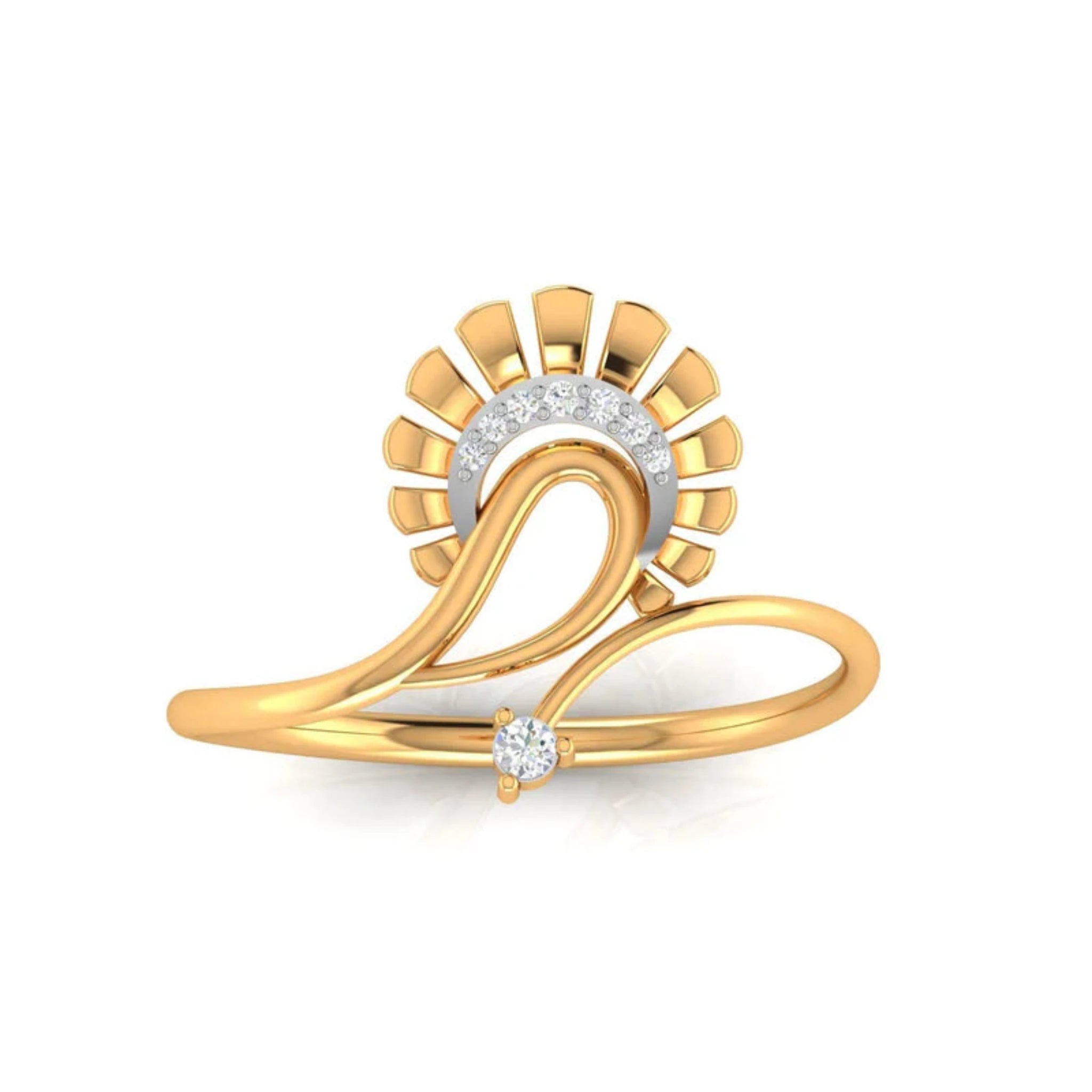 Yellow Gold Adjustable Silver Half-Floral Arc Infinity Loop Ring For Woman