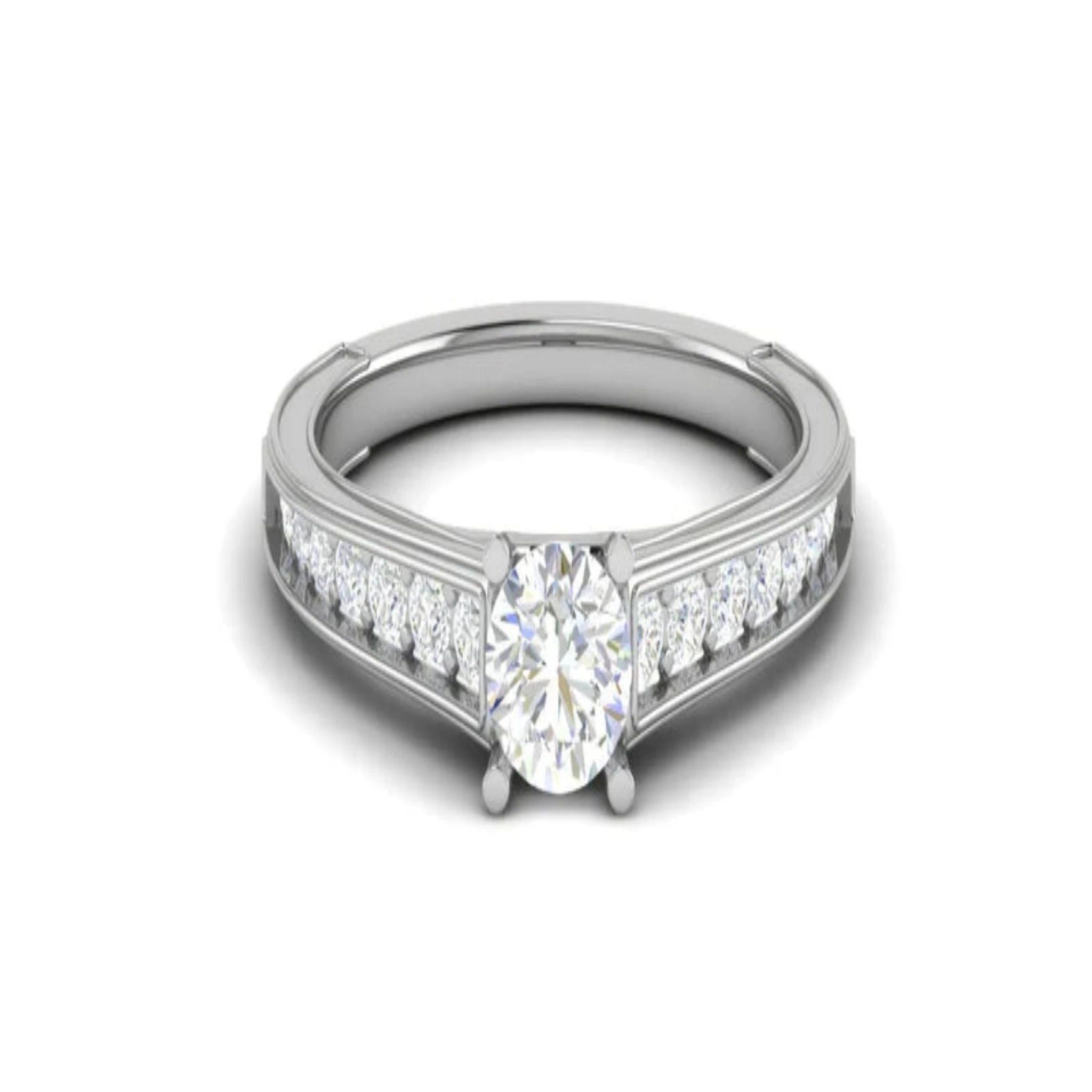 White Gold Adjustable Silver Shimmering Channel-Set Diamond Bridal Ring For Woman