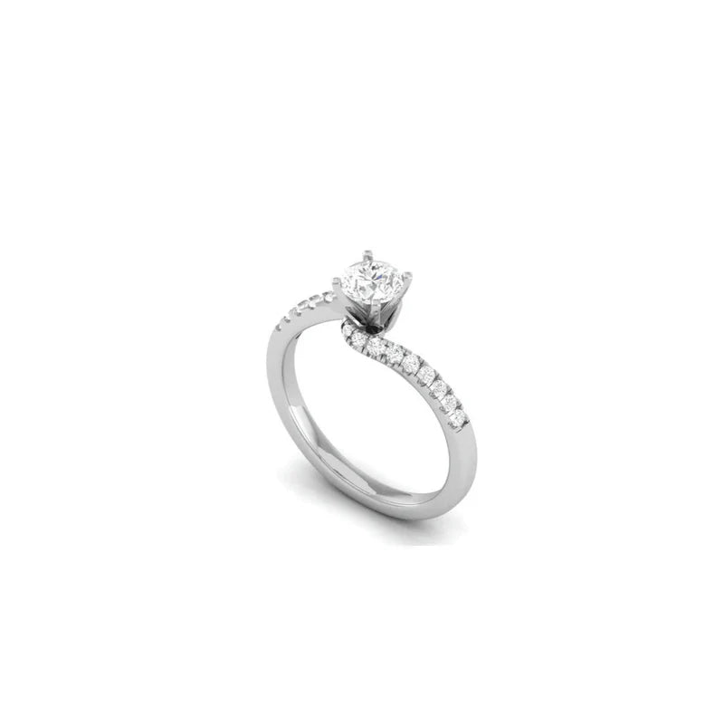 White Gold Adjustable Silver Pave Twisted Round Diamond Ring For Woman