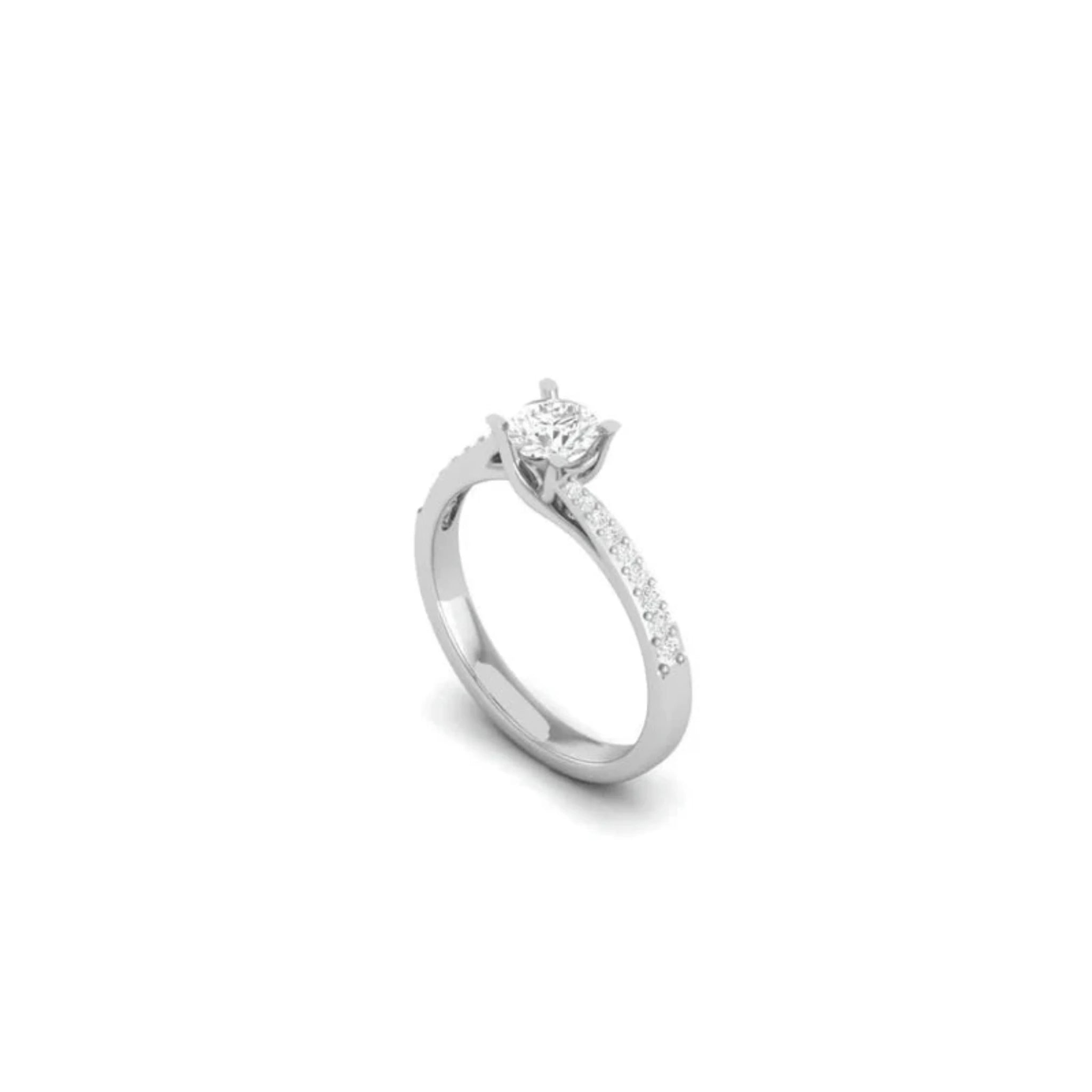 White Gold Adjustable Silver Brilliant Round Cut Pave Solitaire Ring For Woman