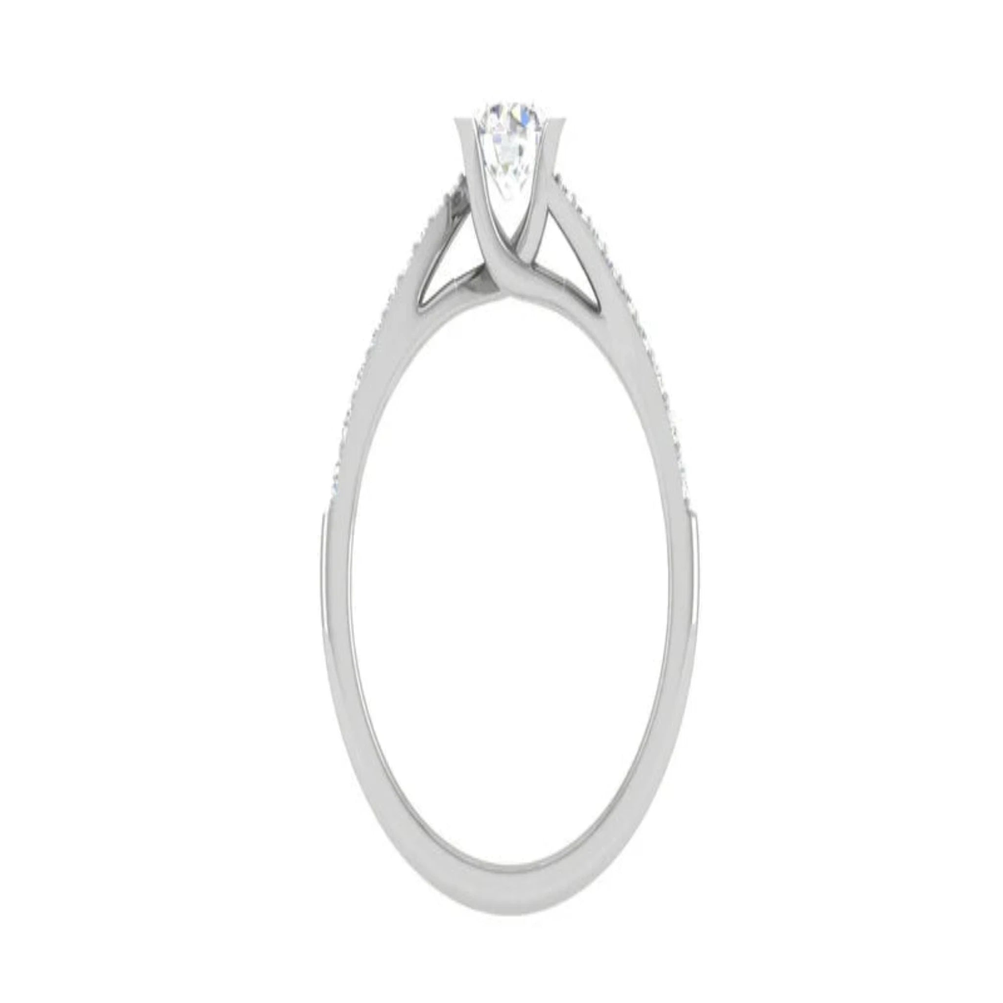 White Gold Adjustable Silver Brilliant Round Cut Pave Solitaire Ring For Woman