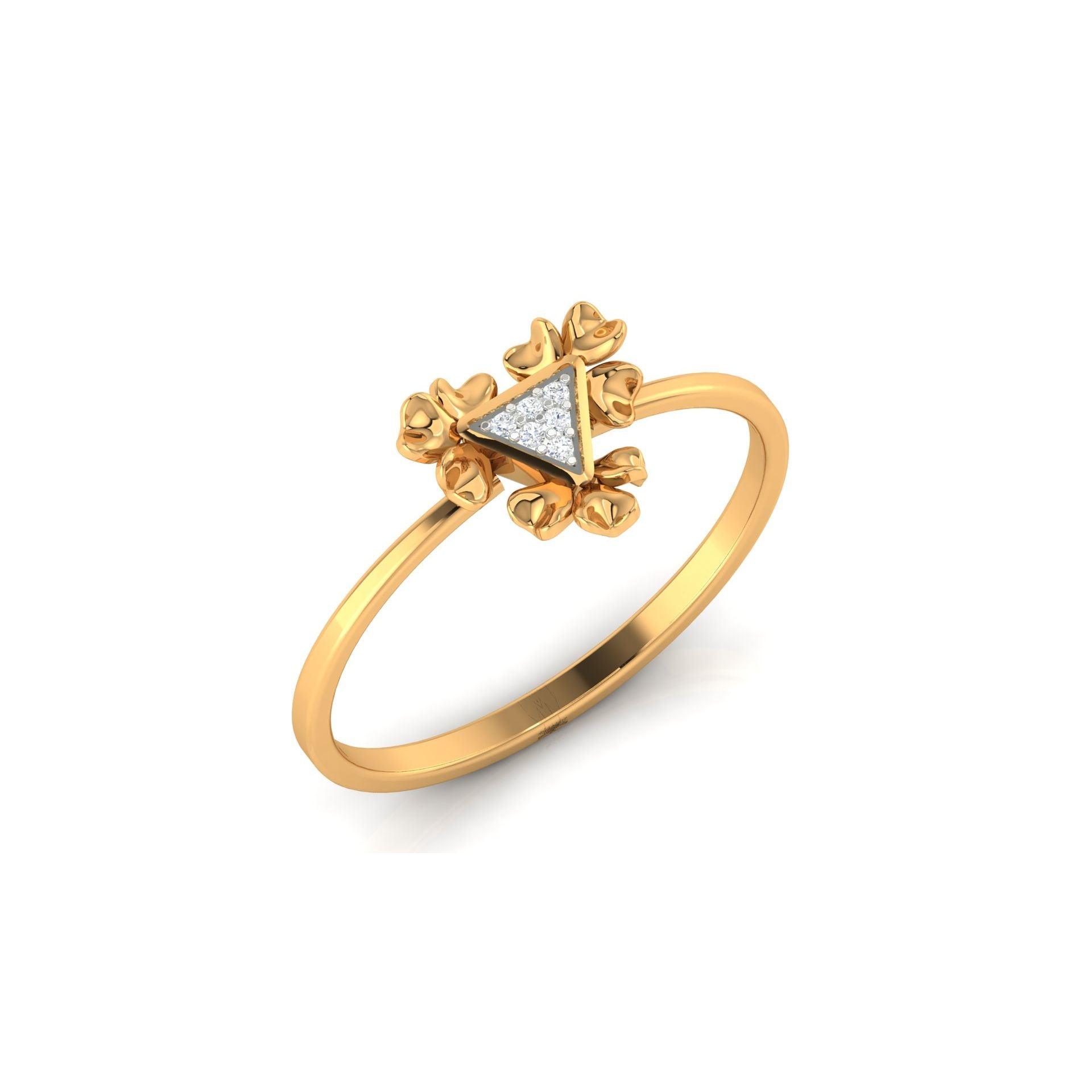 925 Silver Triangular Blooms Gold-Plated Flower Ring AUS - 334 - Auory