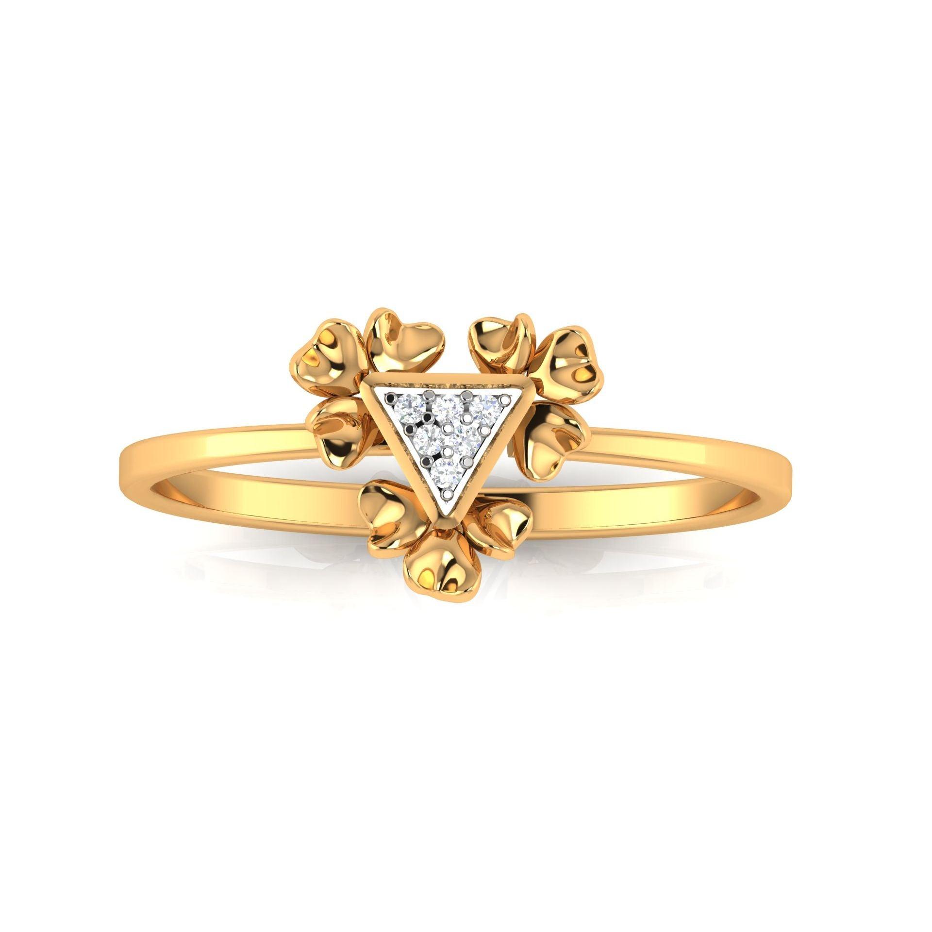 925 Silver Triangular Blooms Gold-Plated Flower Ring AUS - 334 - Auory