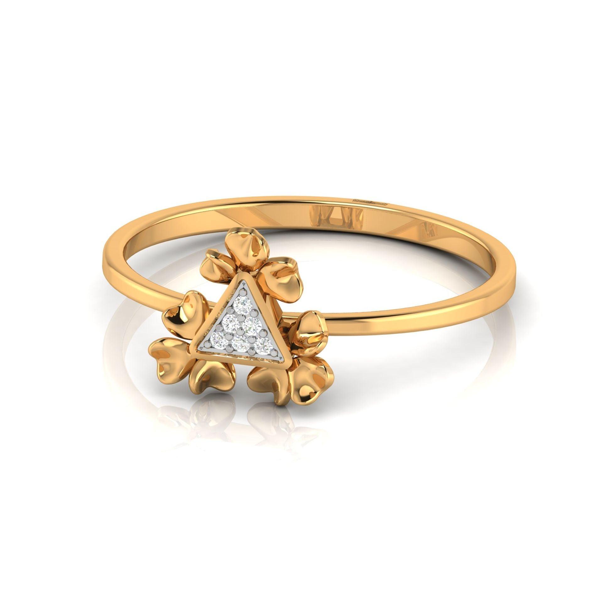 925 Silver Triangular Blooms Gold-Plated Flower Ring AUS - 334 - Auory