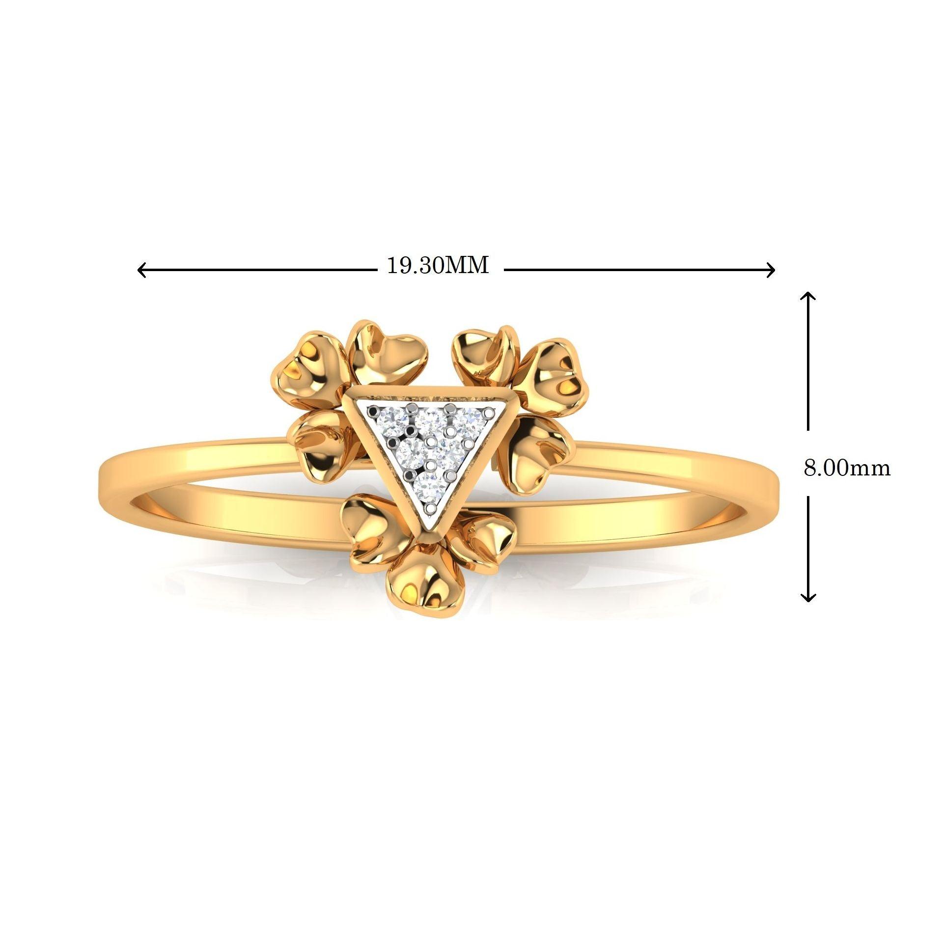 925 Silver Triangular Blooms Gold-Plated Flower Ring AUS - 334 - Auory