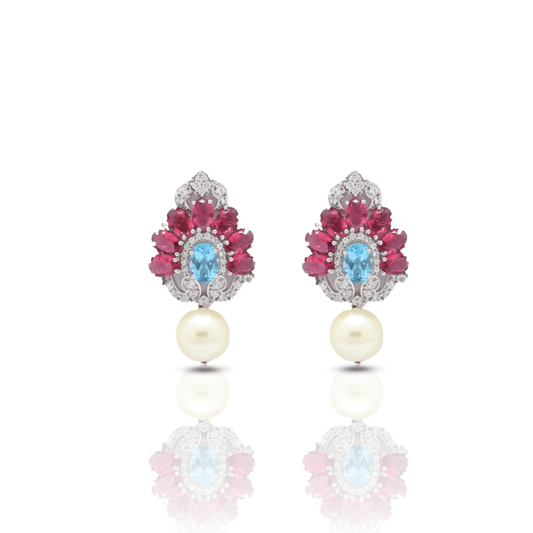 925 Sterling Silver Blue Sapphire Pink Earring - Auory