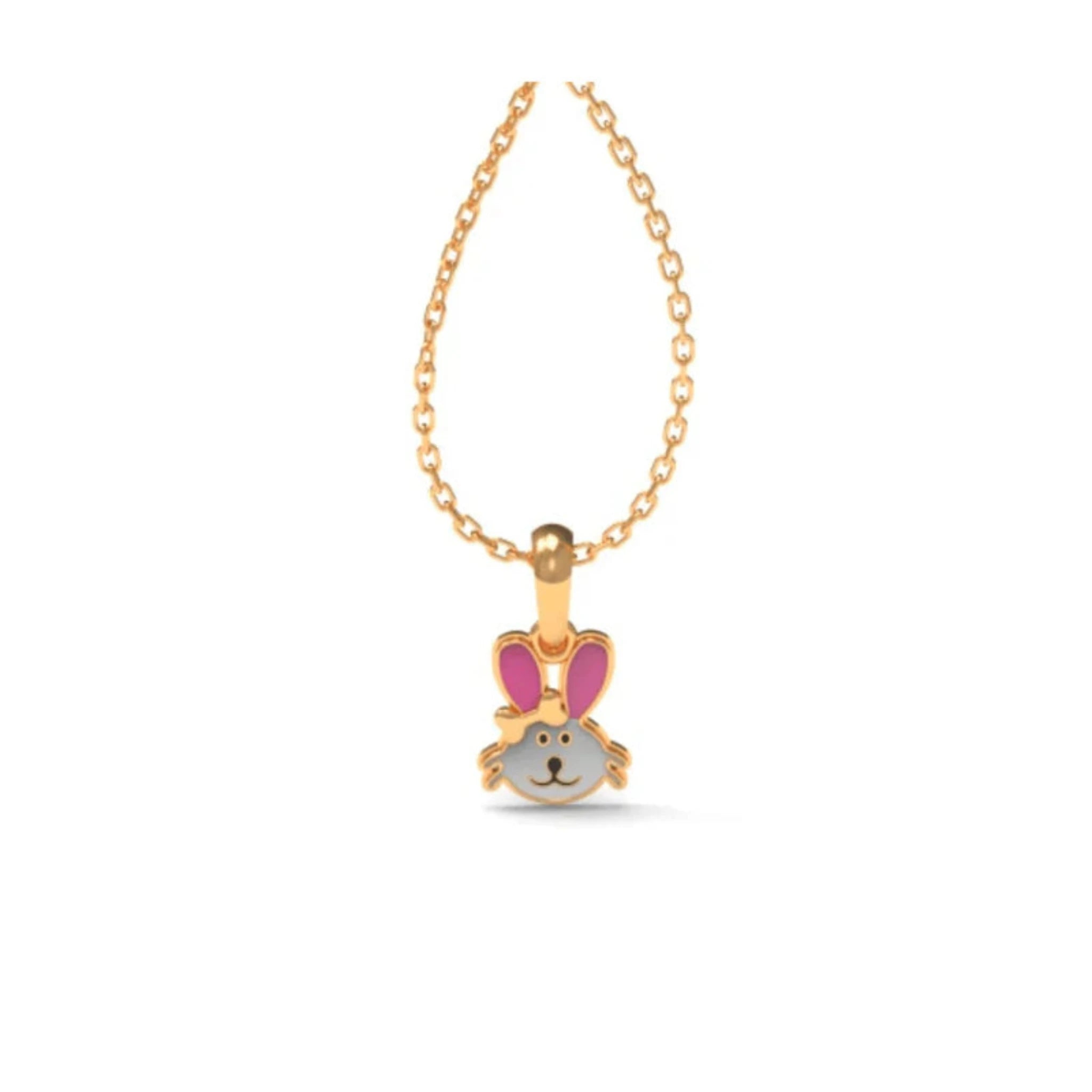 Pink & Grey Enamel Silver Yellow Gold Playful Bunny Bliss Pendant For Kids