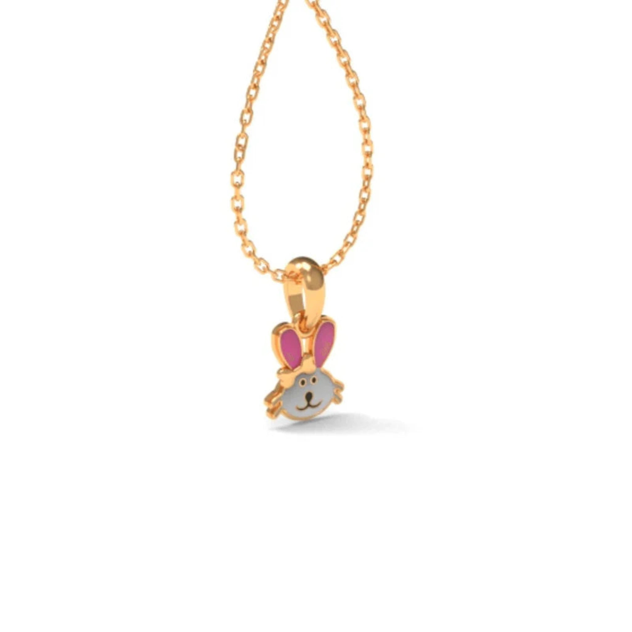 Pink & Grey Enamel Silver Yellow Gold Playful Bunny Bliss Pendant For Kids