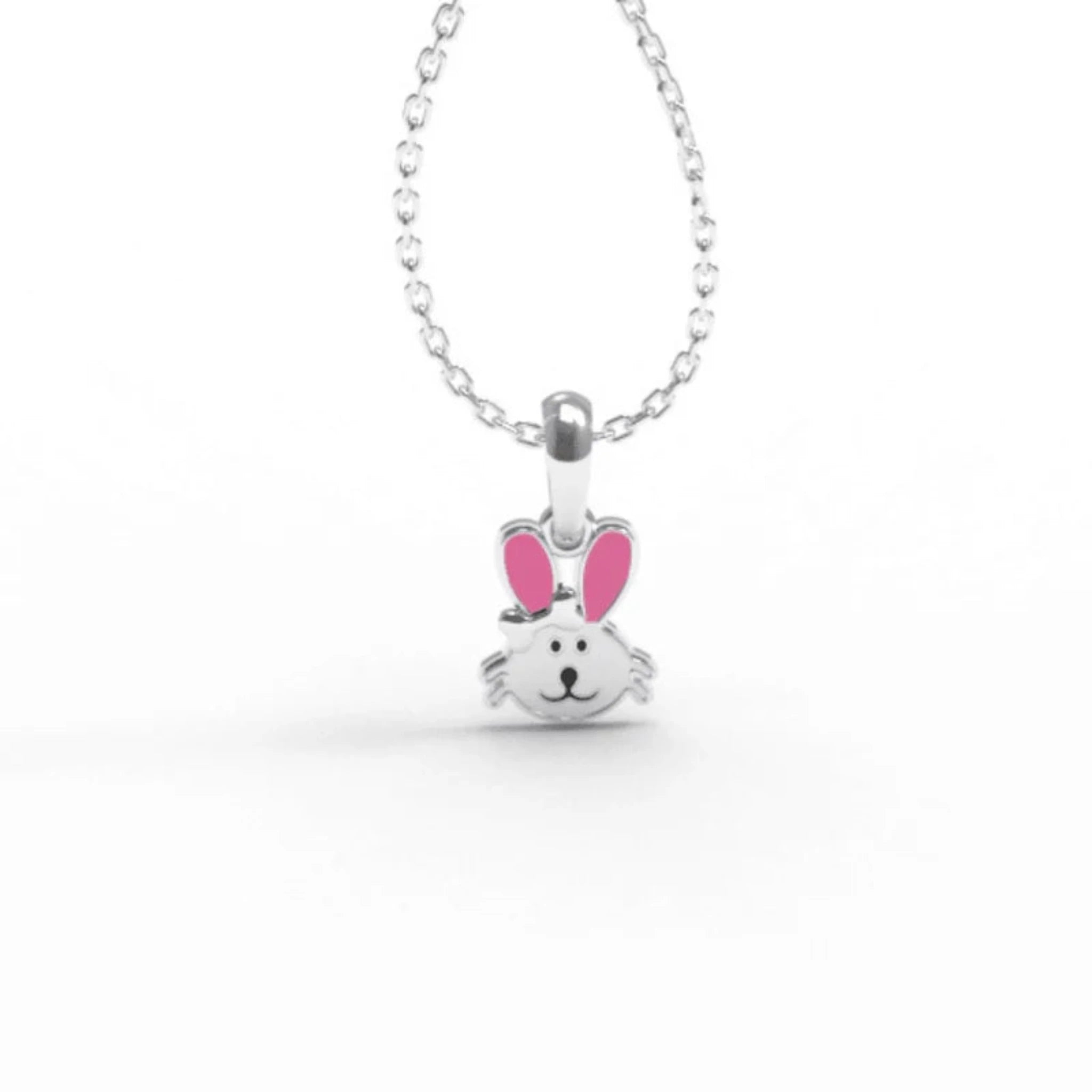 Pink Ears Enamel Silver White Gold Bunny Bliss Pendant For Kids