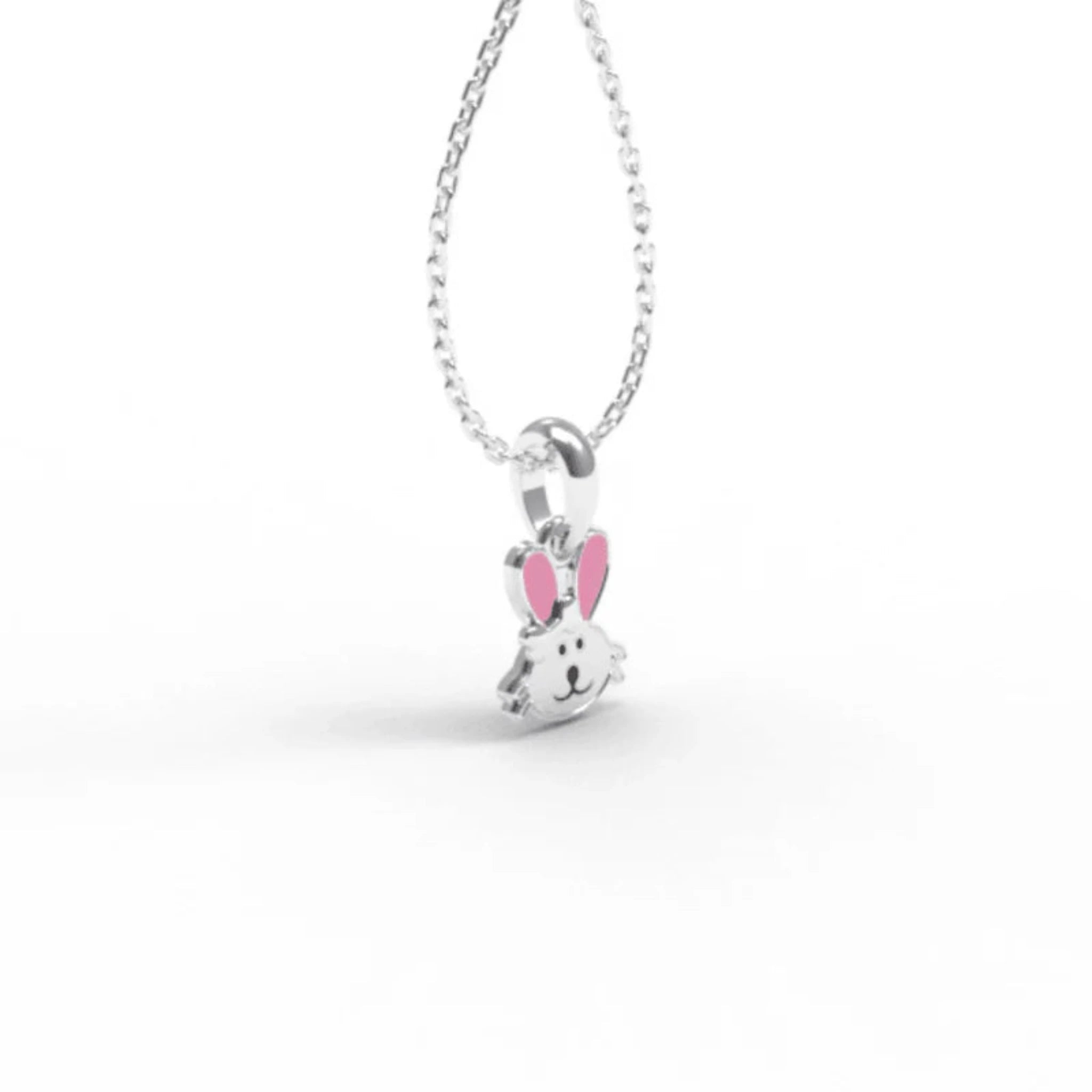 Pink Ears Enamel Silver White Gold Bunny Bliss Pendant For Kids