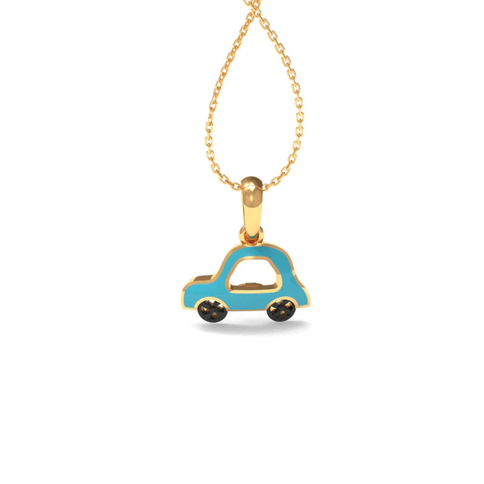 Mini Enamel Silver Yellow Gold Car-Shaped Pendant For Kids