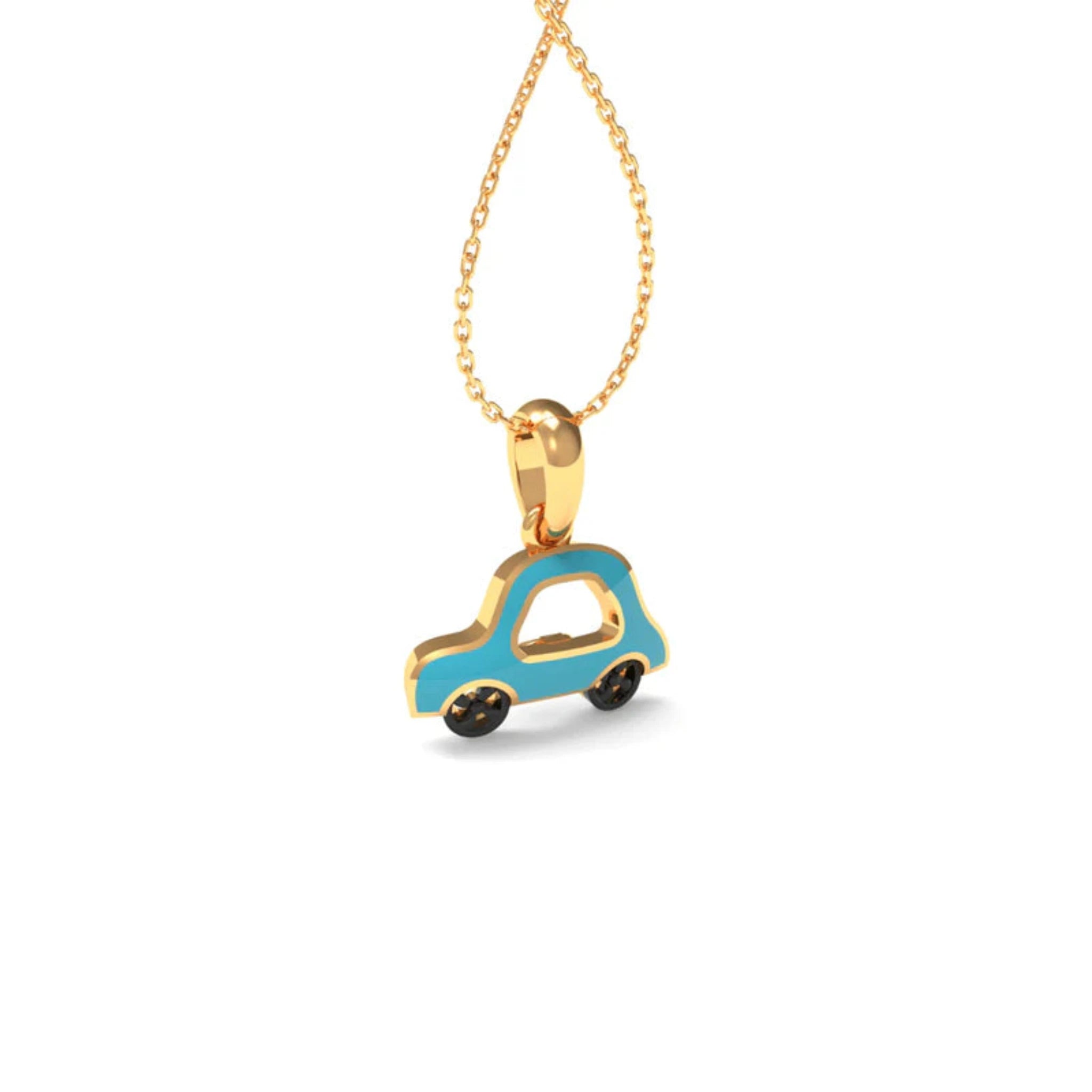 Mini Enamel Silver Yellow Gold Car-Shaped Pendant For Kids