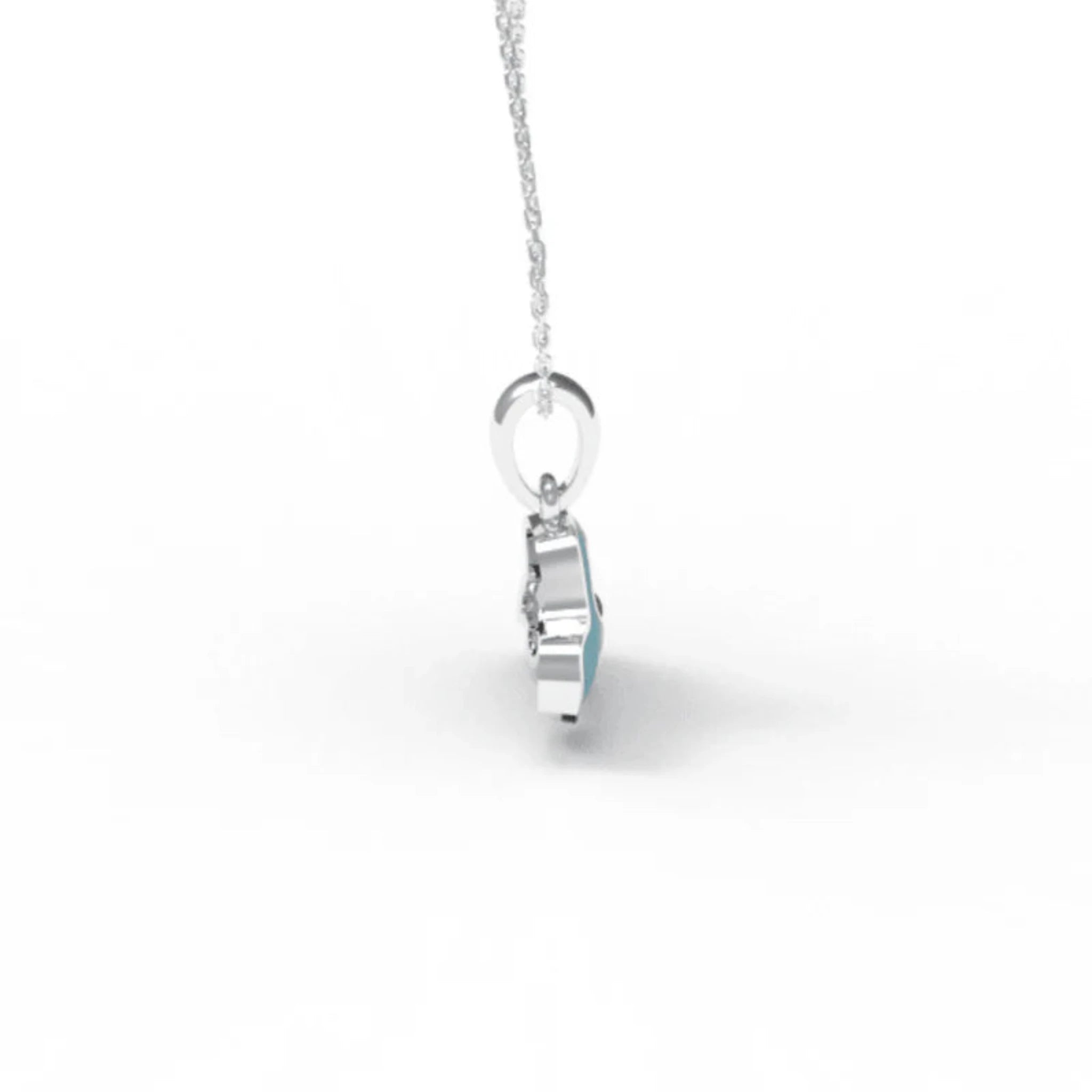 Blue Enamel Silver White Gold Tiny Playful Car-Themed Pendant For Kids