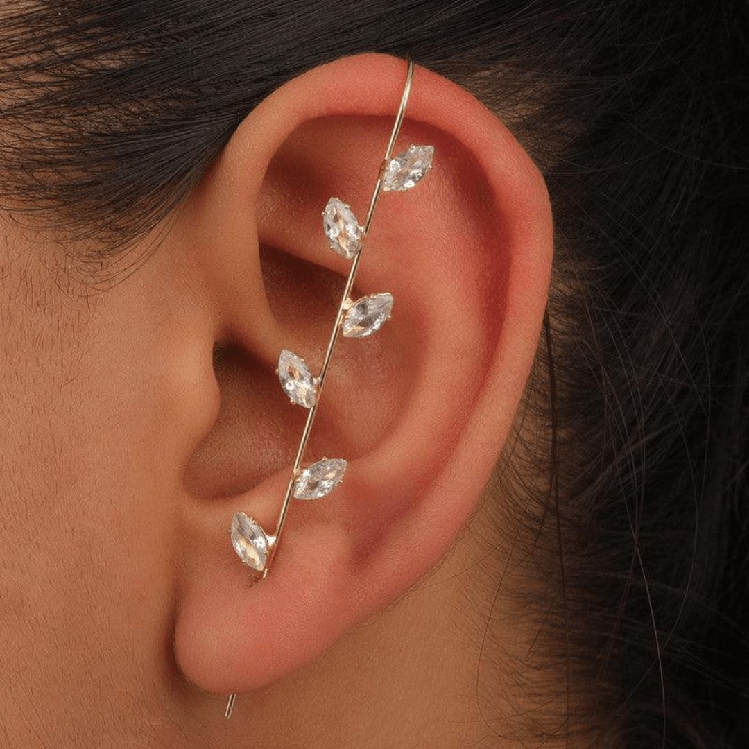 925 Sterling Silver Celestial Sparks leaf Zircon Gold-Plated Earcuff East Asia Earrings - Auory