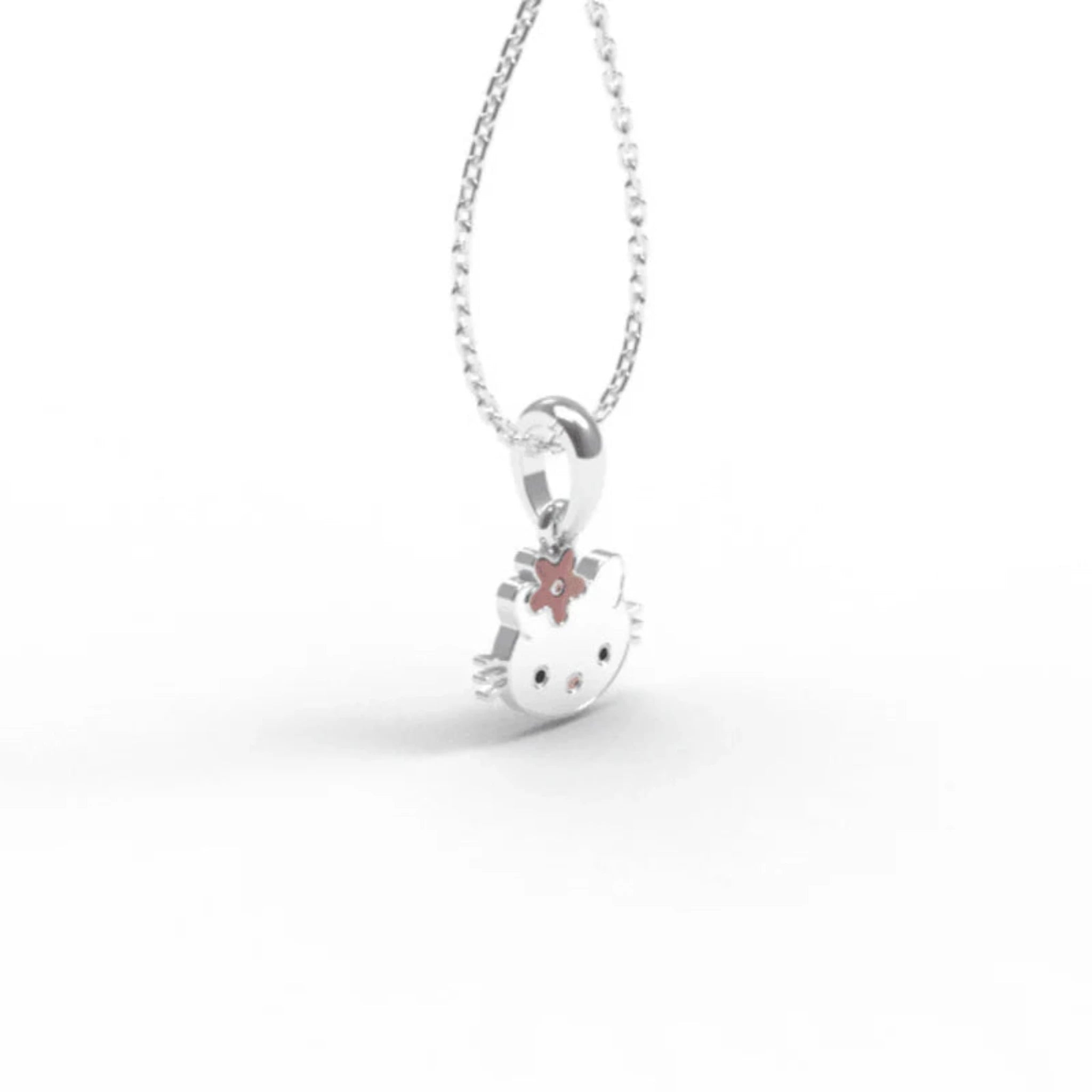 Red Flower Enamel Silver White Gold Mini Cat Face Charm Pendant For Kids