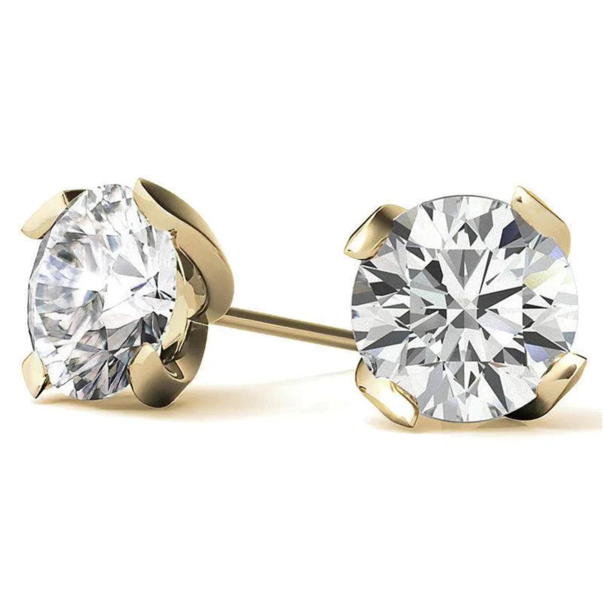 Luxurious Round-Cut Solitaire Studs Yellow Gold Silver Brilliance Earring For Woman