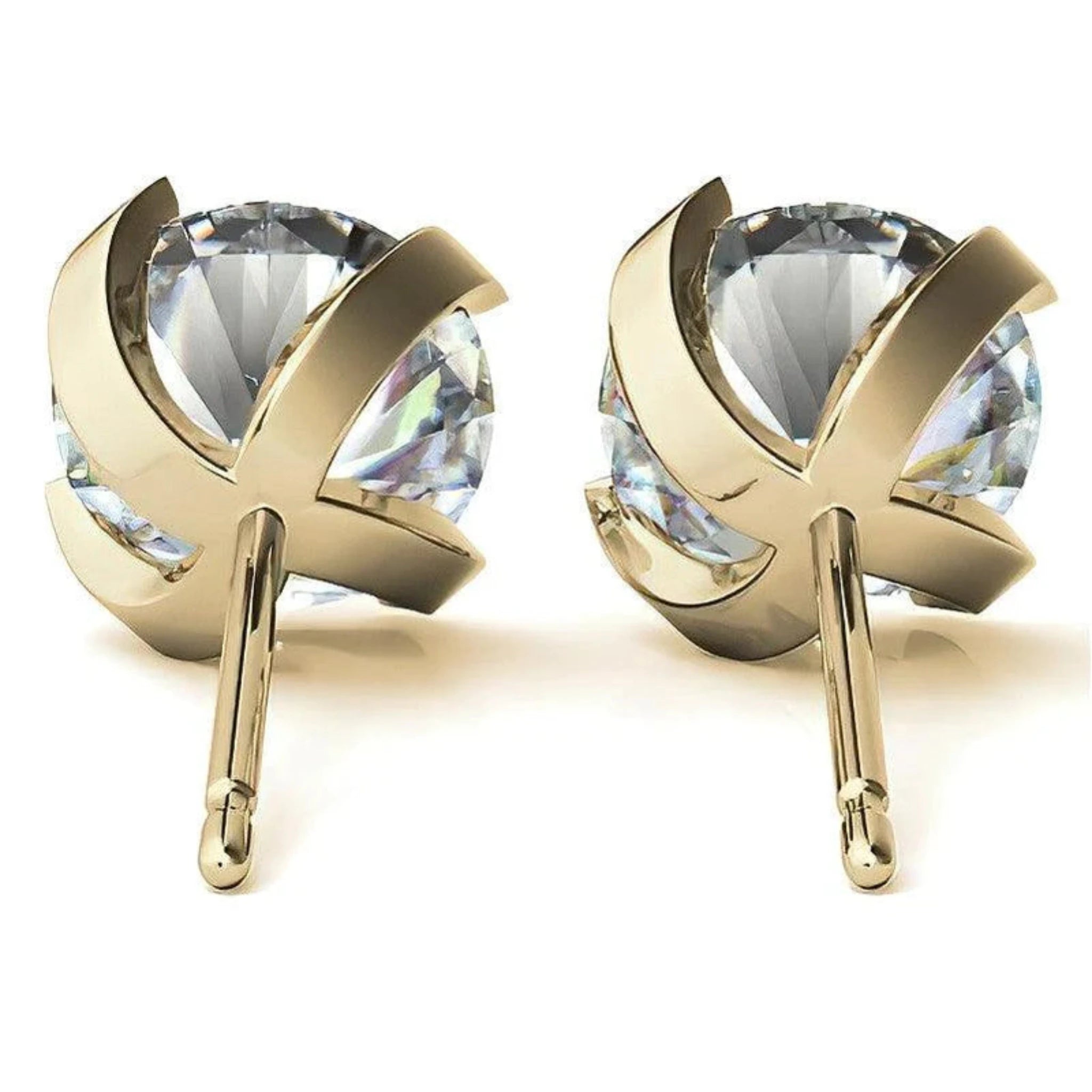 Luxurious Round-Cut Solitaire Studs Yellow Gold Silver Brilliance Earring For Woman