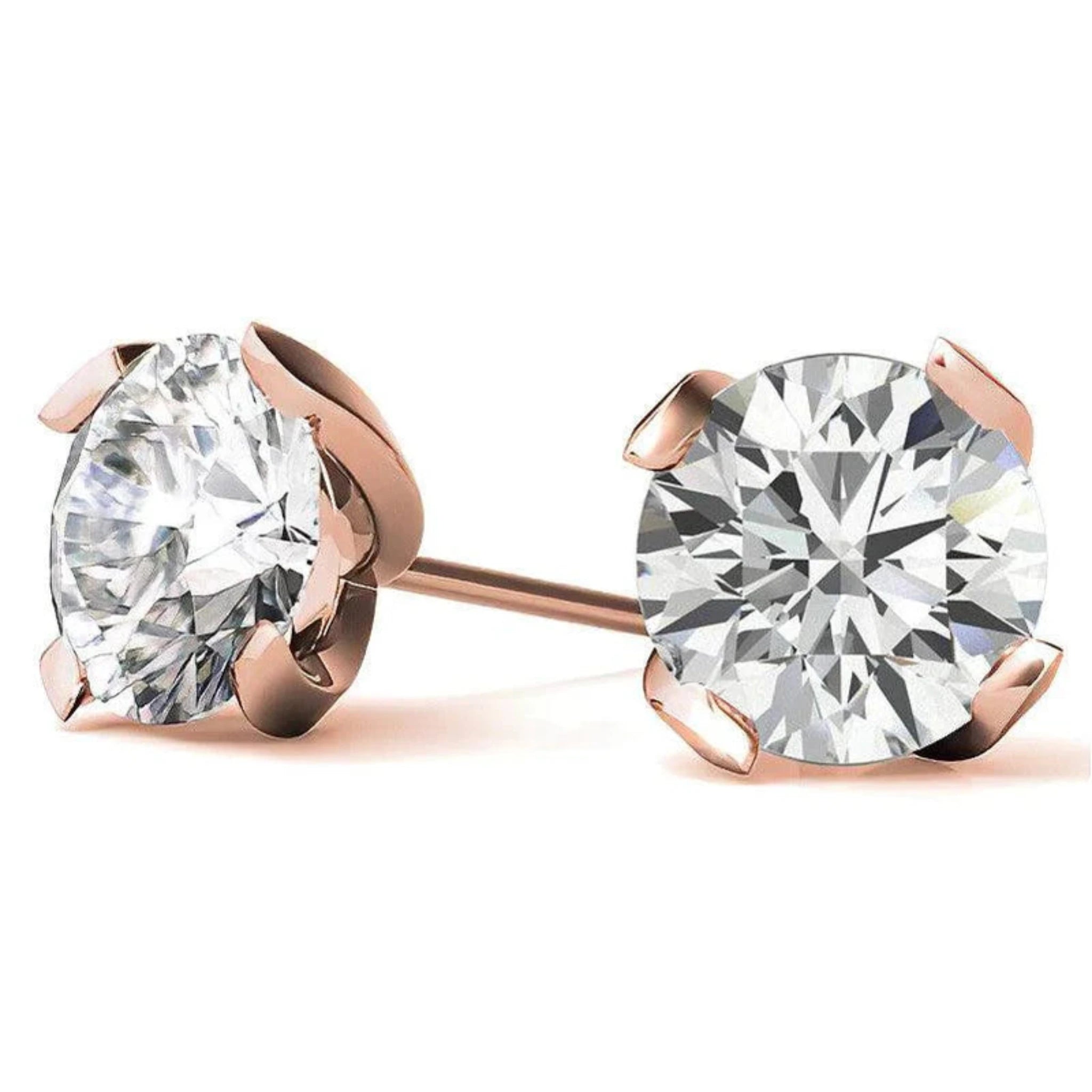 Luxurious Round-Cut Solitaire Studs Rose Gold Silver Brilliance Earring For Woman