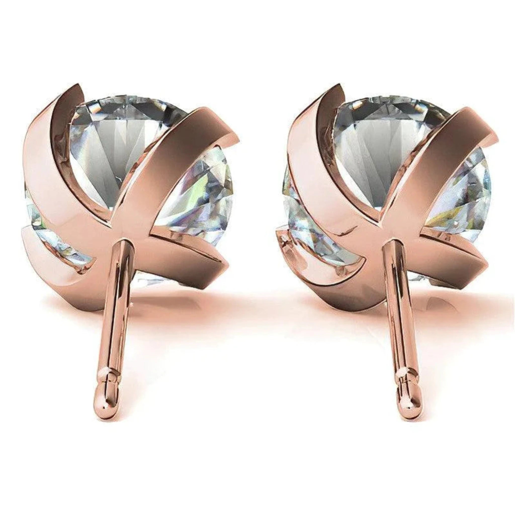 Luxurious Round-Cut Solitaire Studs Rose Gold Silver Brilliance Earring For Woman