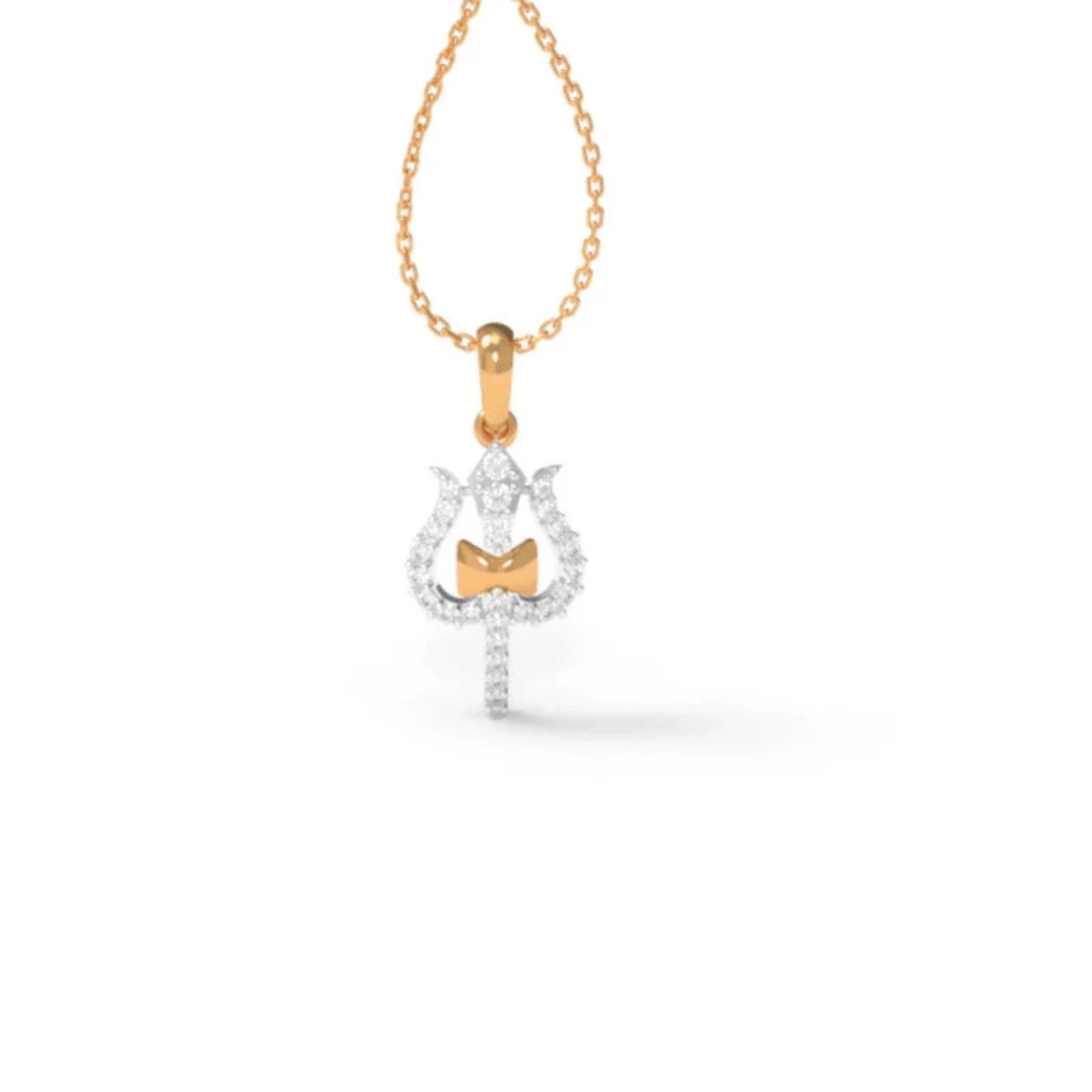 Delicate Diamond Silver Yellow Gold Trishul Pendant for Kids