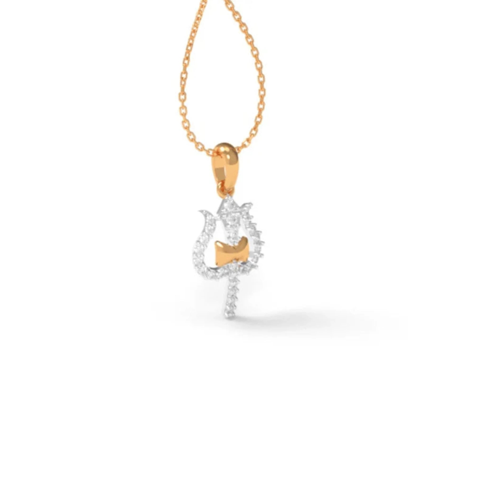 Delicate Diamond Silver Yellow Gold Trishul Pendant for Kids