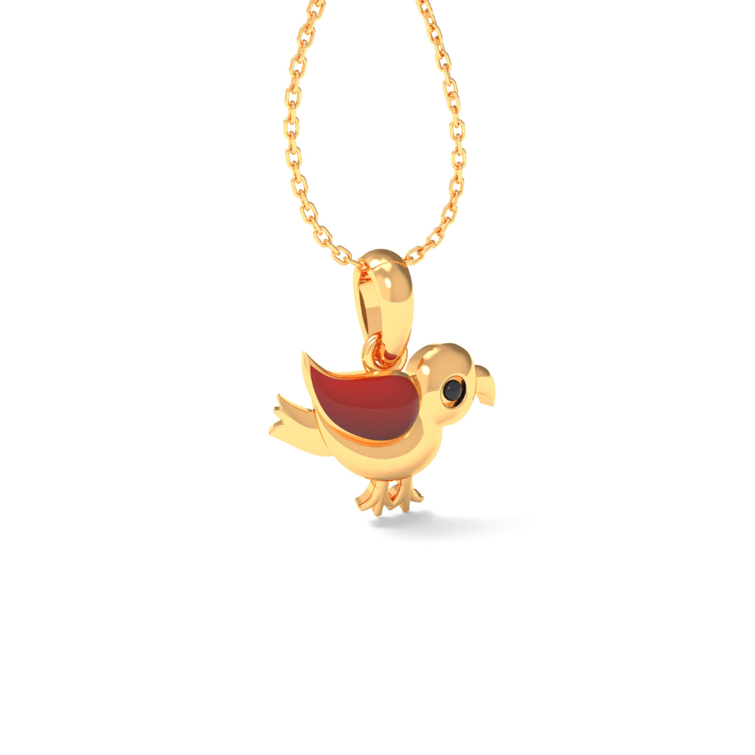 925 Sterling Gold Chirp Charm Kid's Pendant - Auory