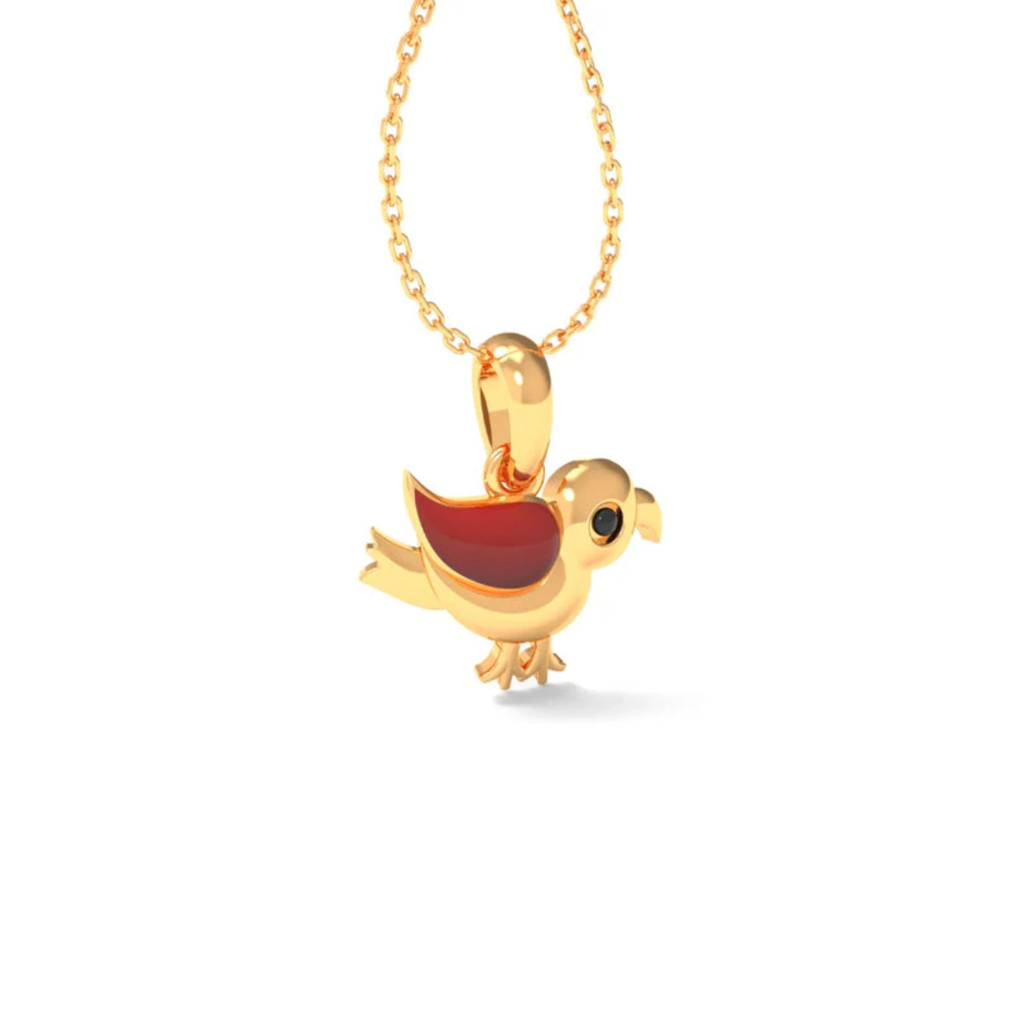 Silver Black AZ Red Wing Enamel Small Bird-Shaped Yellow Gold Pendant For Kids