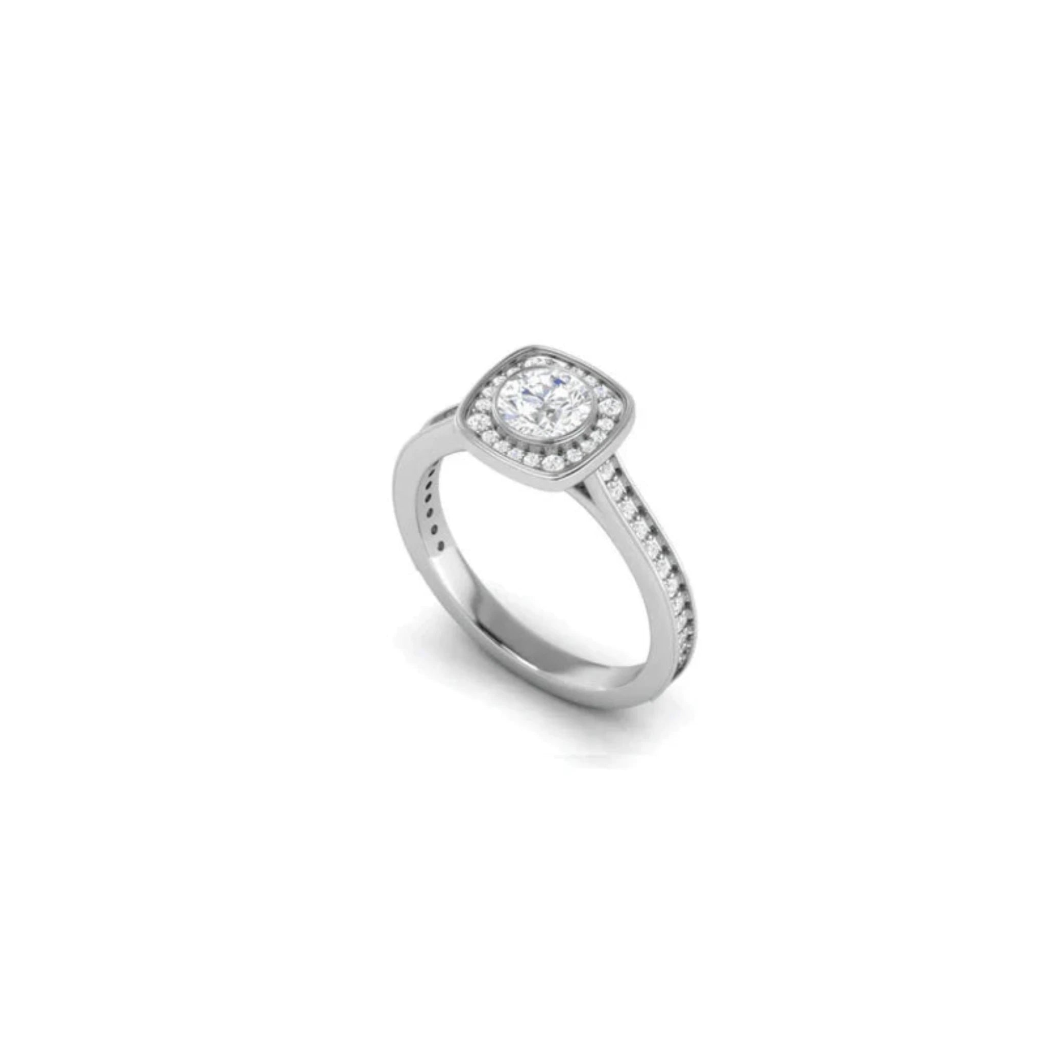 White Gold Adjustable Silver Pristine Diamond Halo Solitaire Bridal Ring For Woman