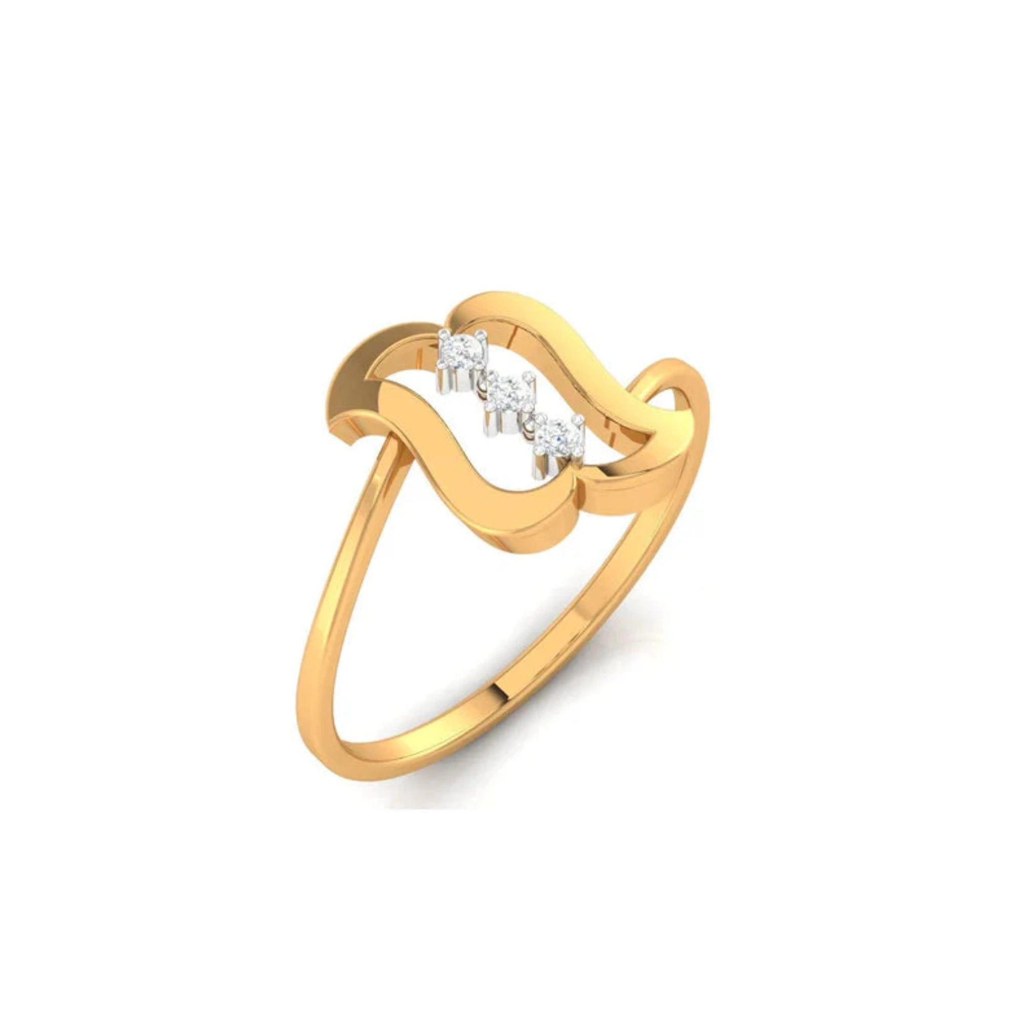 Silver Yellow Gold Adjustable Abstract Curved Linear Diamond Ring for Women