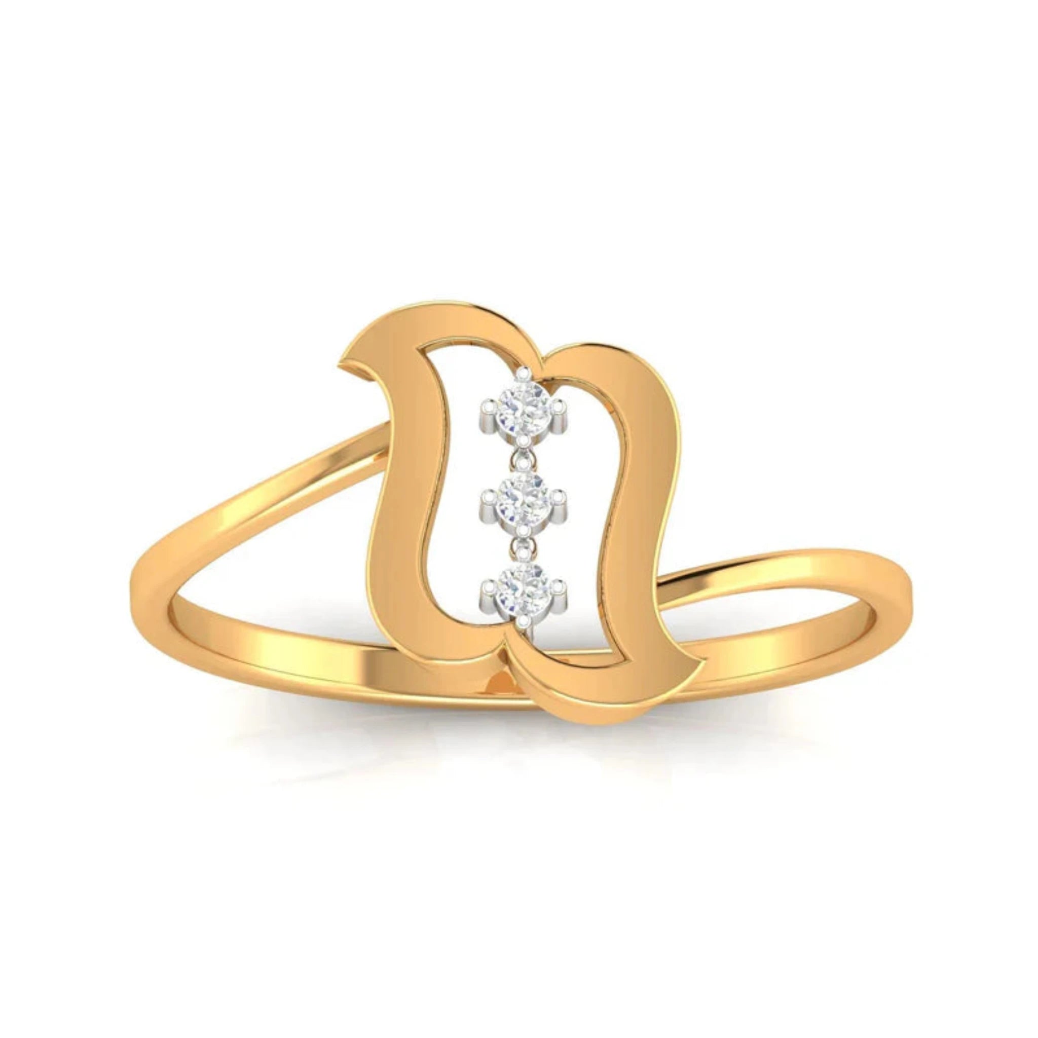 Silver Yellow Gold Adjustable Abstract Curved Linear Diamond Ring for Women