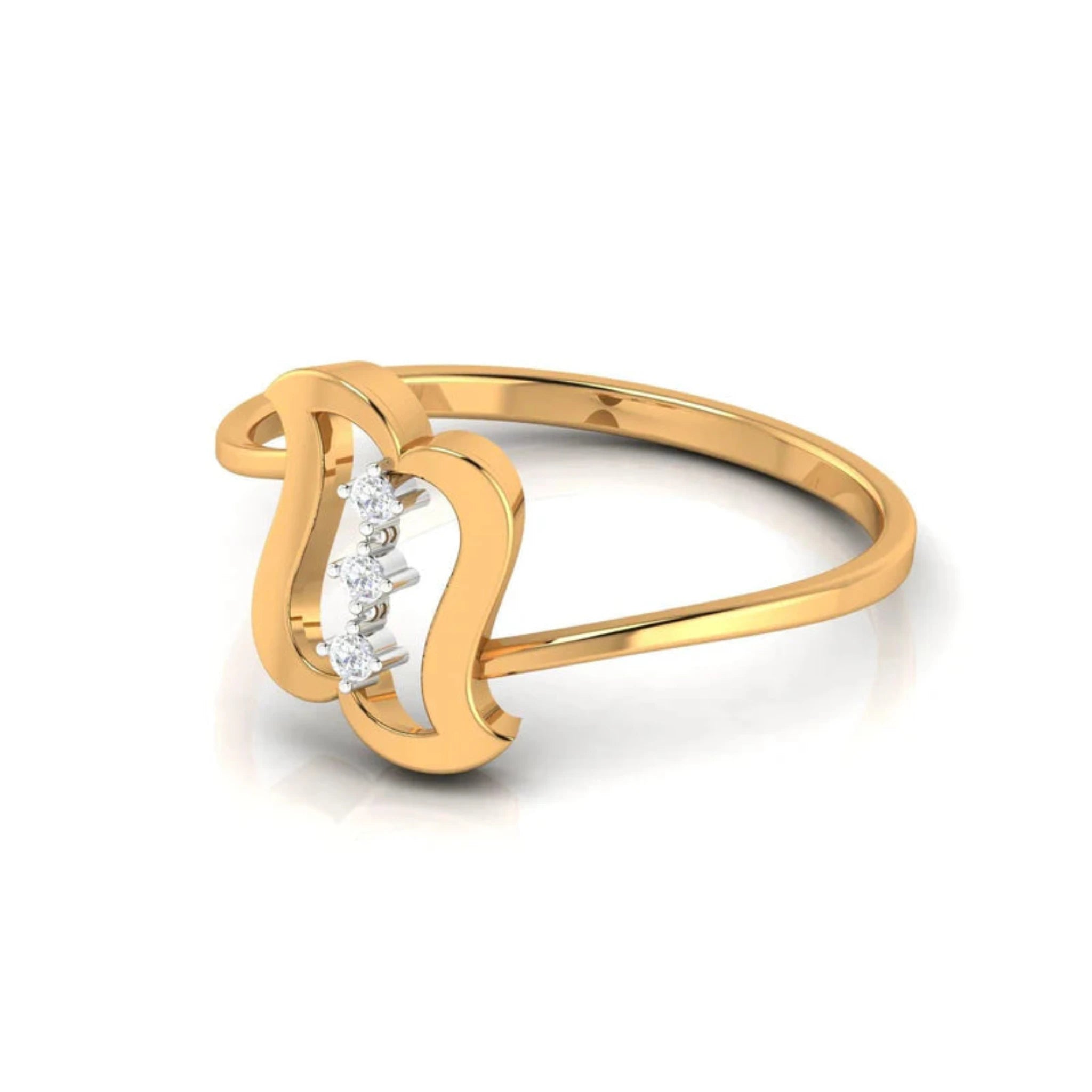 Silver Yellow Gold Adjustable Abstract Curved Linear Diamond Ring for Women