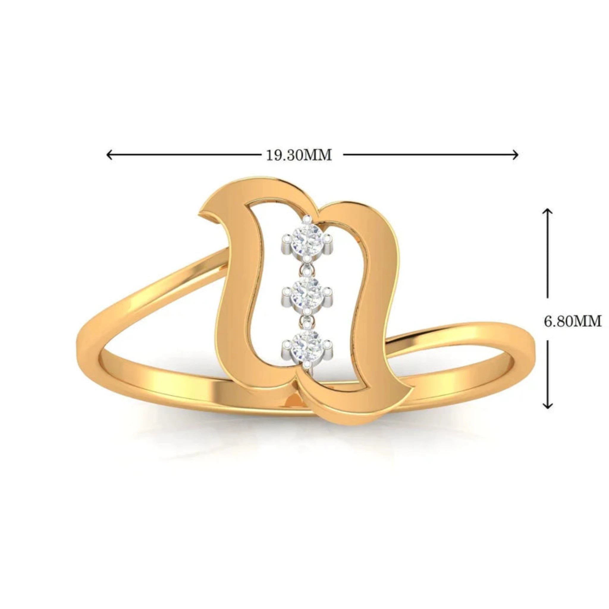 Silver Yellow Gold Adjustable Abstract Curved Linear Diamond Ring for Women