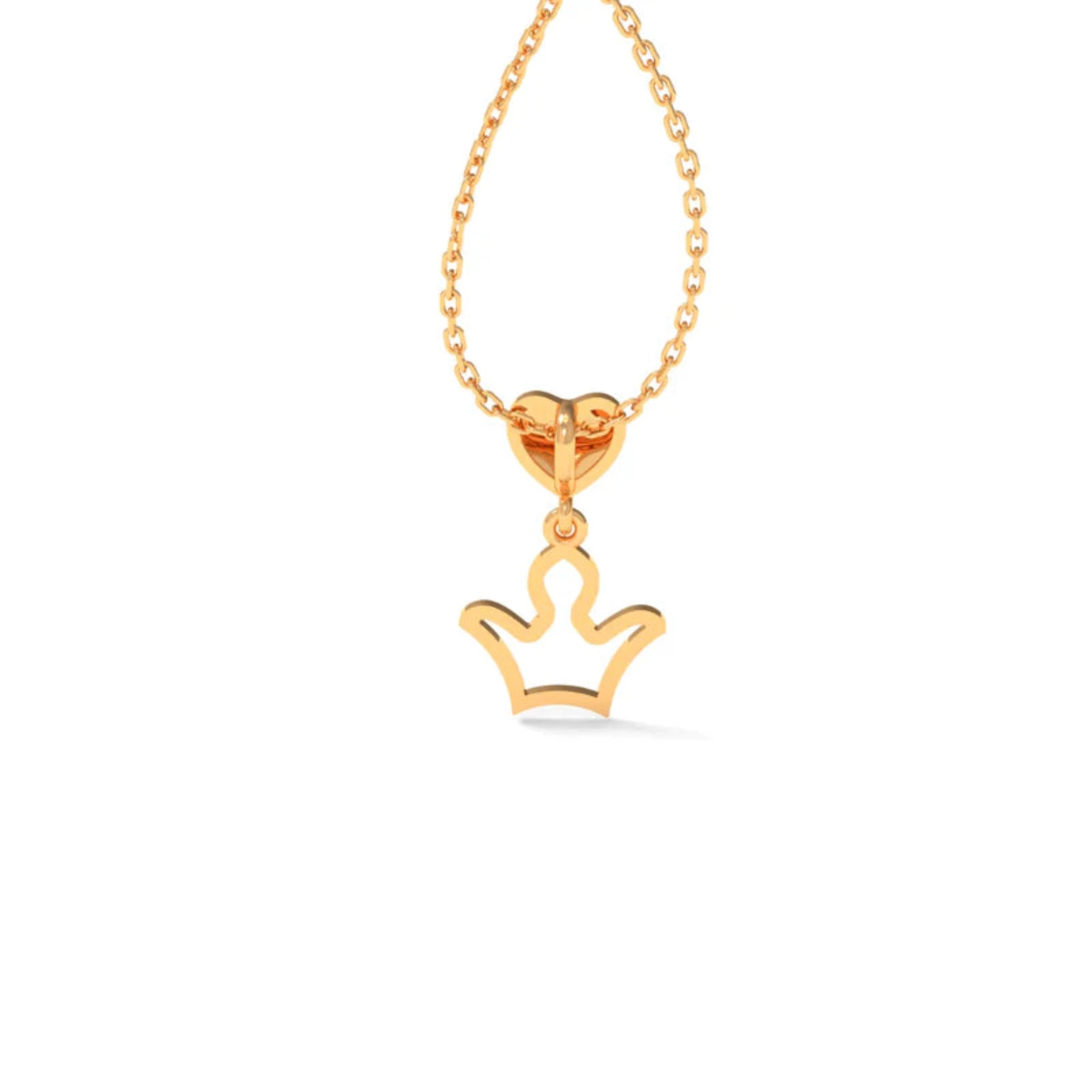 Silver Petite Shiny Charm Royal Crowned Heart Yellow Gold Pendant For Kids