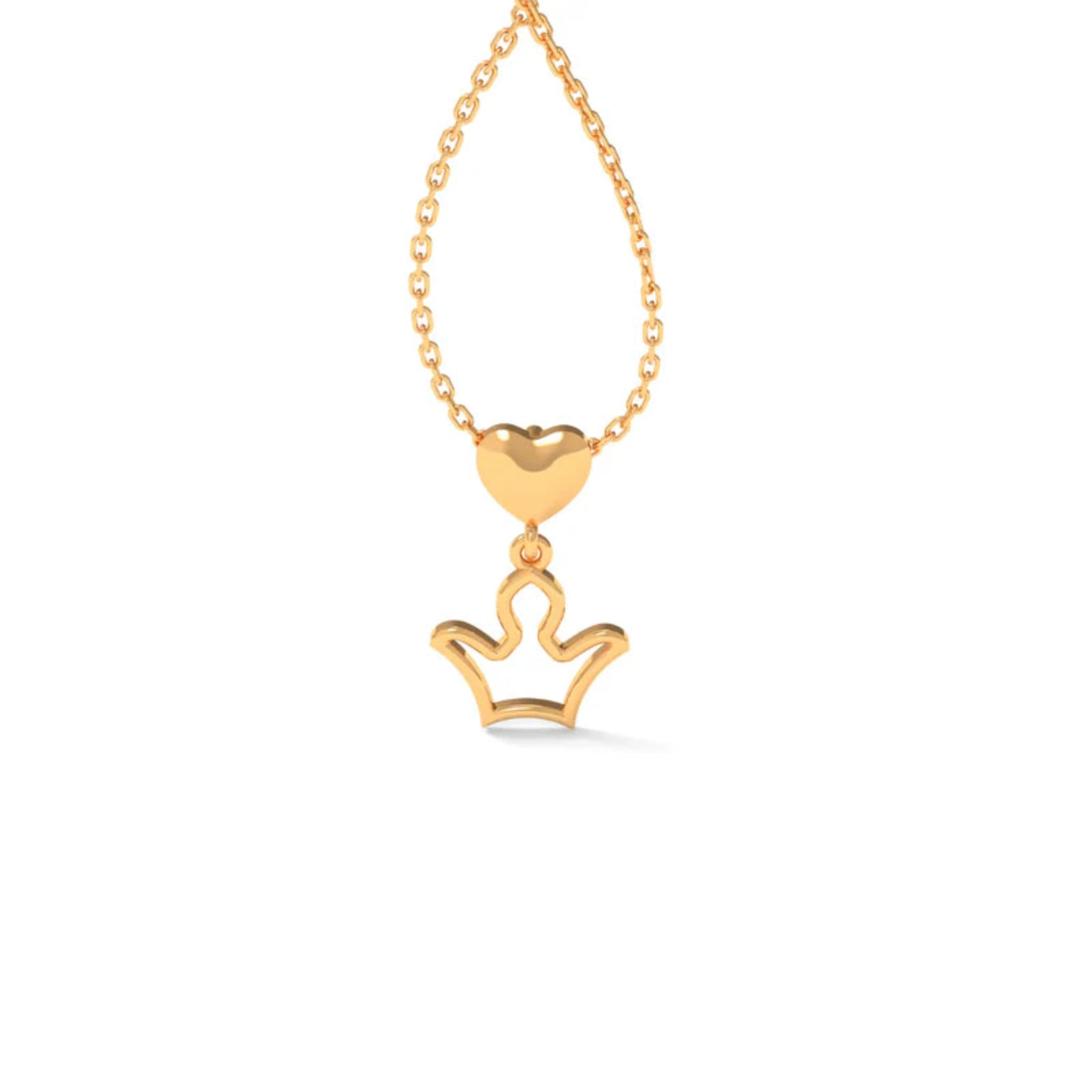 Silver Petite Shiny Charm Royal Crowned Heart Yellow Gold Pendant For Kids