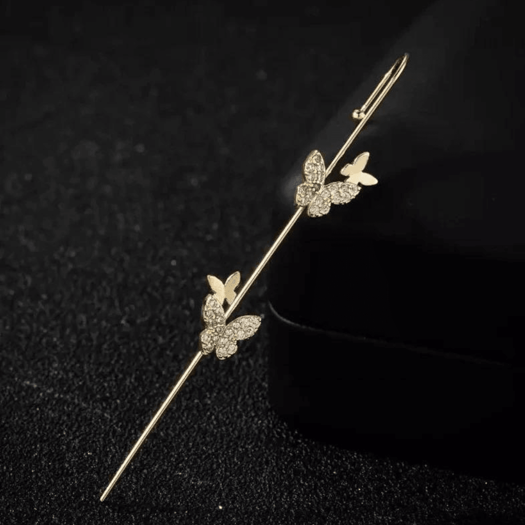 925 Sterling Silver Cultural Elegance Butterfly Zircon Gold-Plated Earcuff East Asia Earrings - Auory
