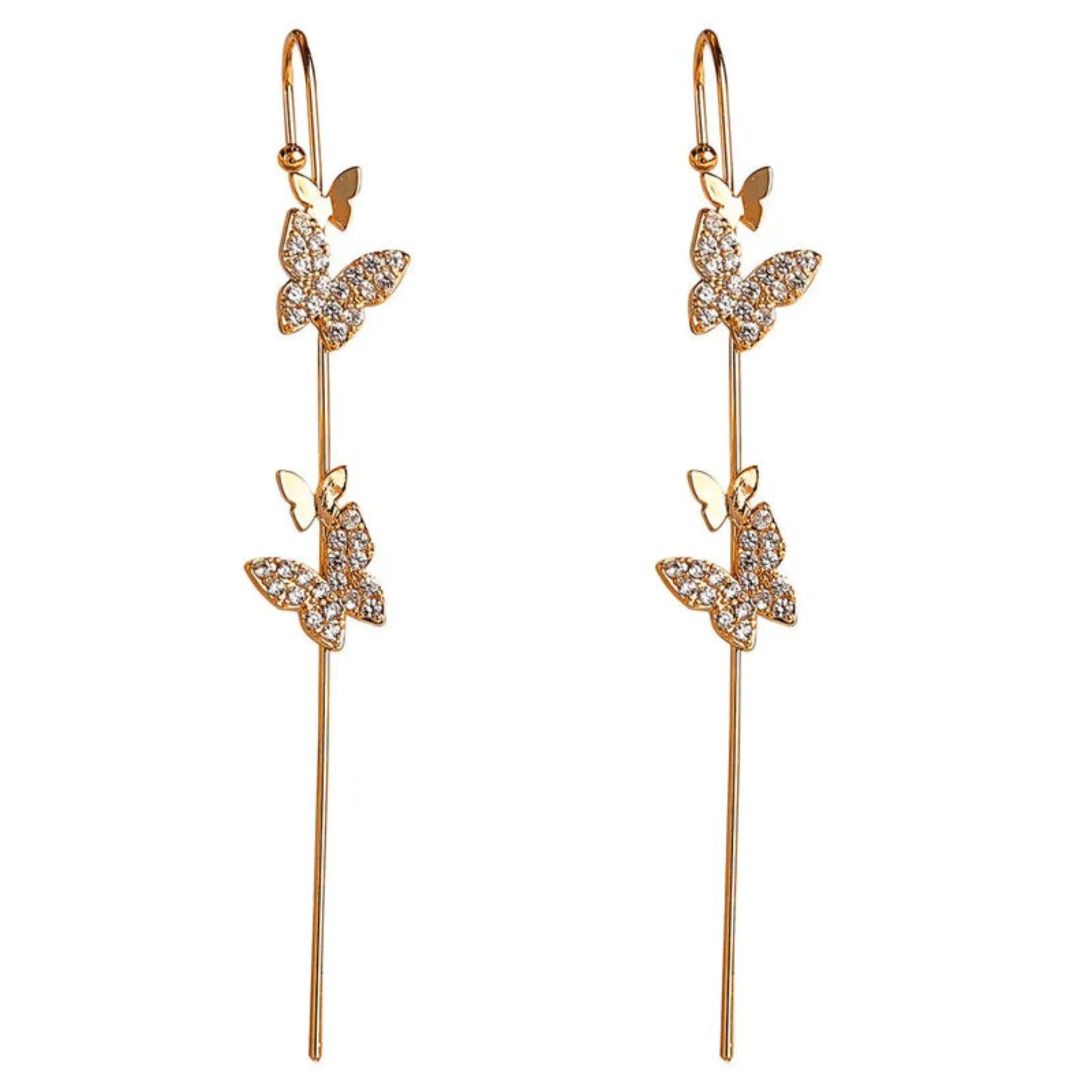 Silver Pave-Crystal Butterfly Ear Cuff Trendy Yellow Gold Non-Pierced Style Earring For Woman