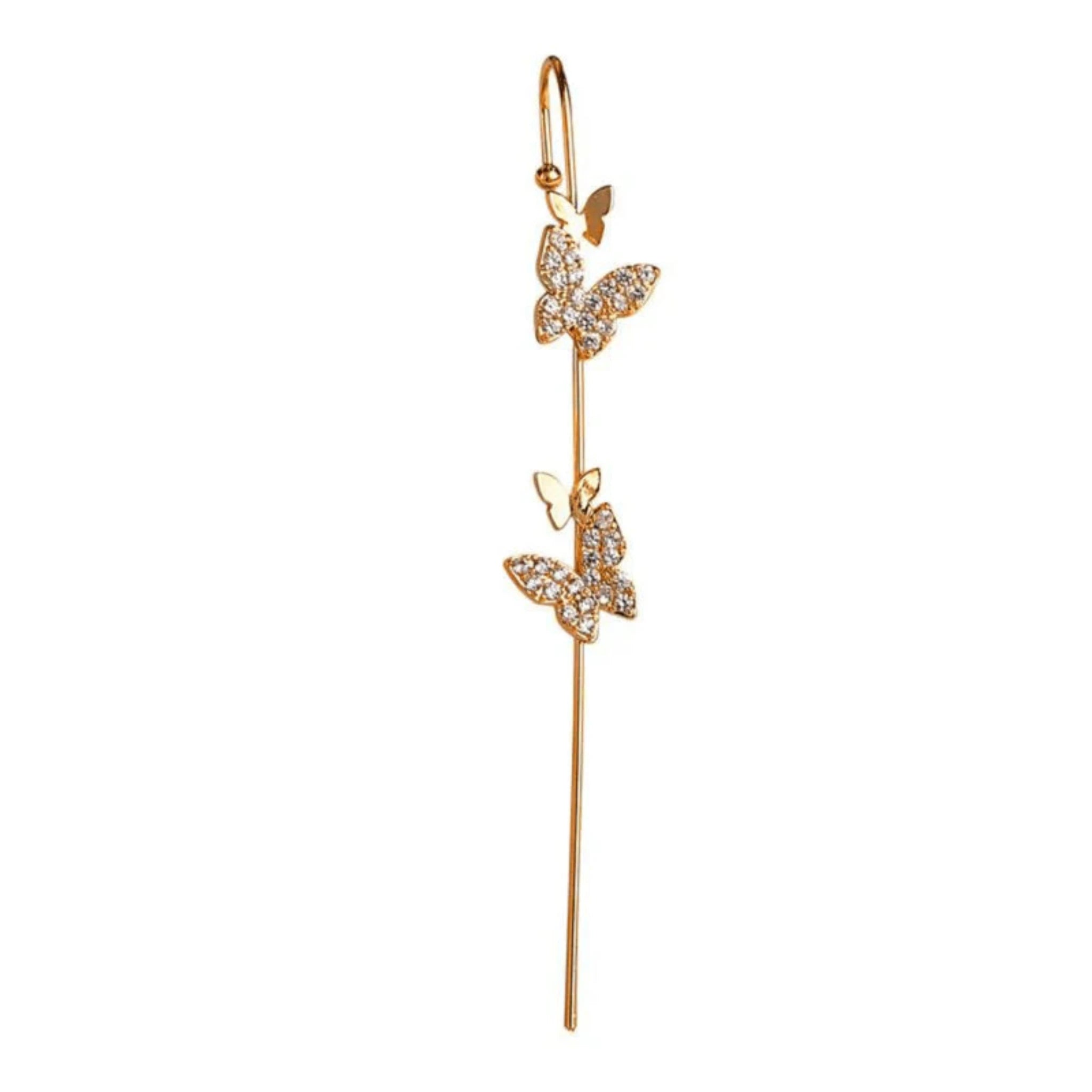 Silver Pave-Crystal Butterfly Ear Cuff Trendy Yellow Gold Non-Pierced Style Earring For Woman