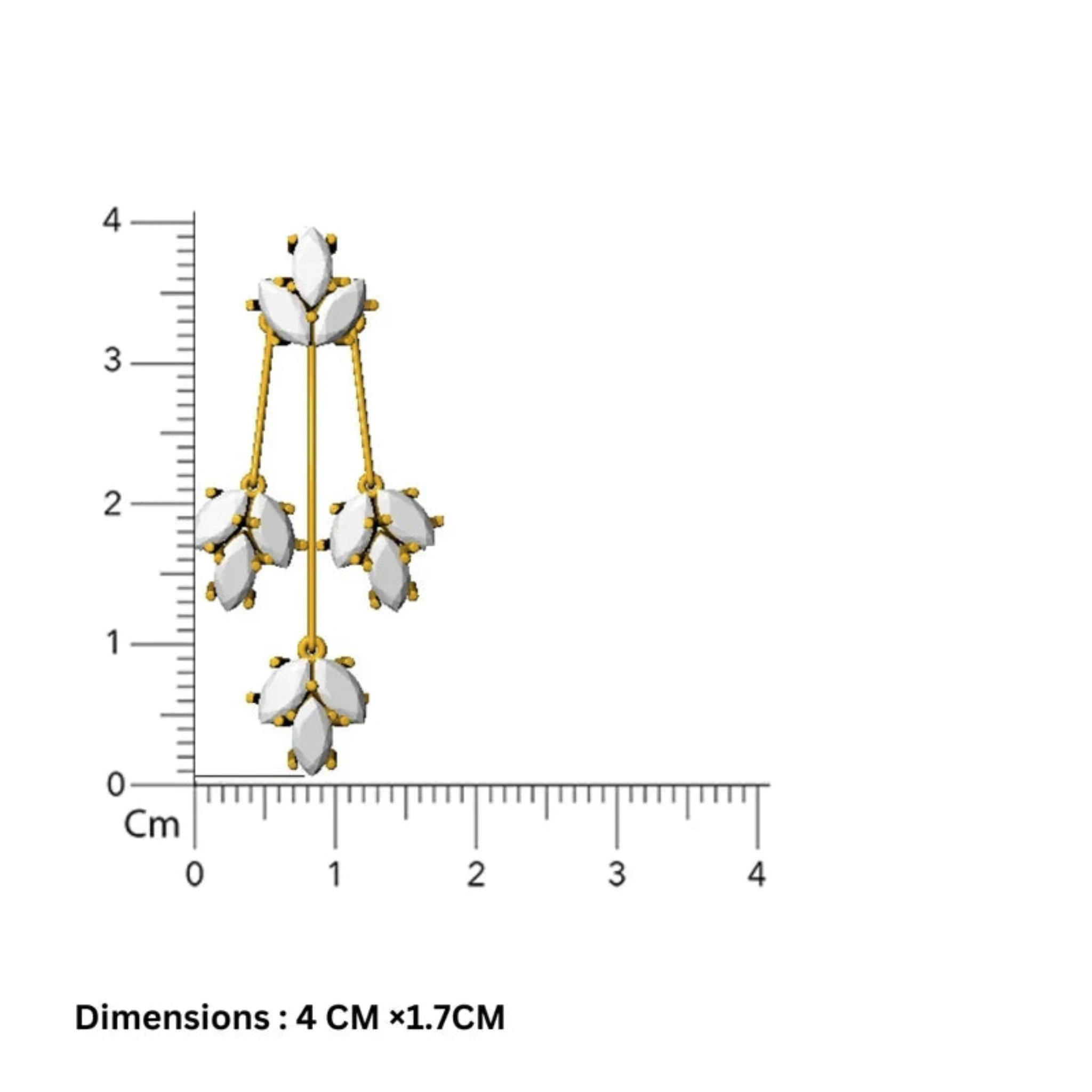 Silver Marquise Trio Leaf Dangle Petite Leaflet Yellow Gold Earring For Woman