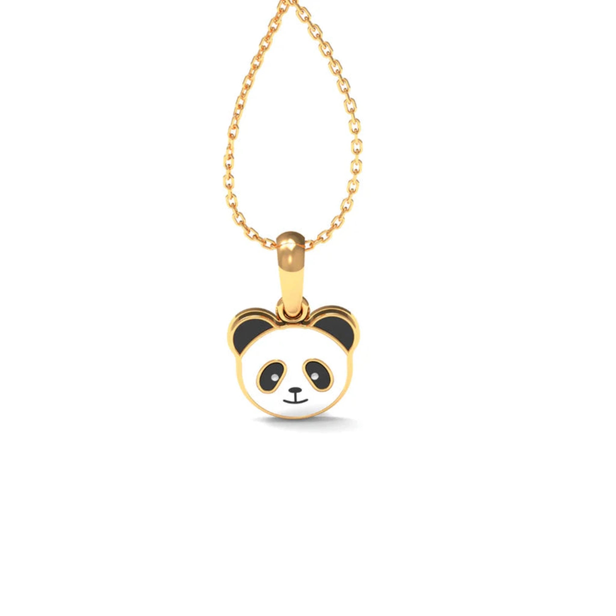 White Black Enamel Silver Yellow Gold Tiny Cute Panda Pendant For Kids