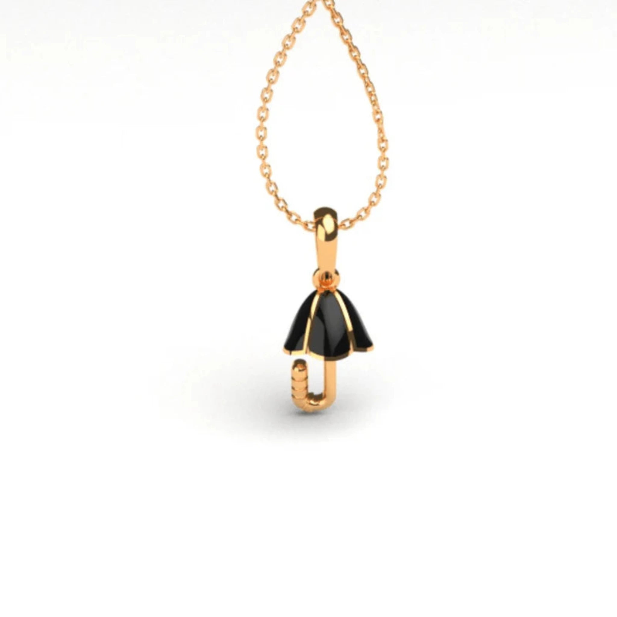 Silver Black Enamel Mini Umbrella Yellow Gold Pendant For Kids